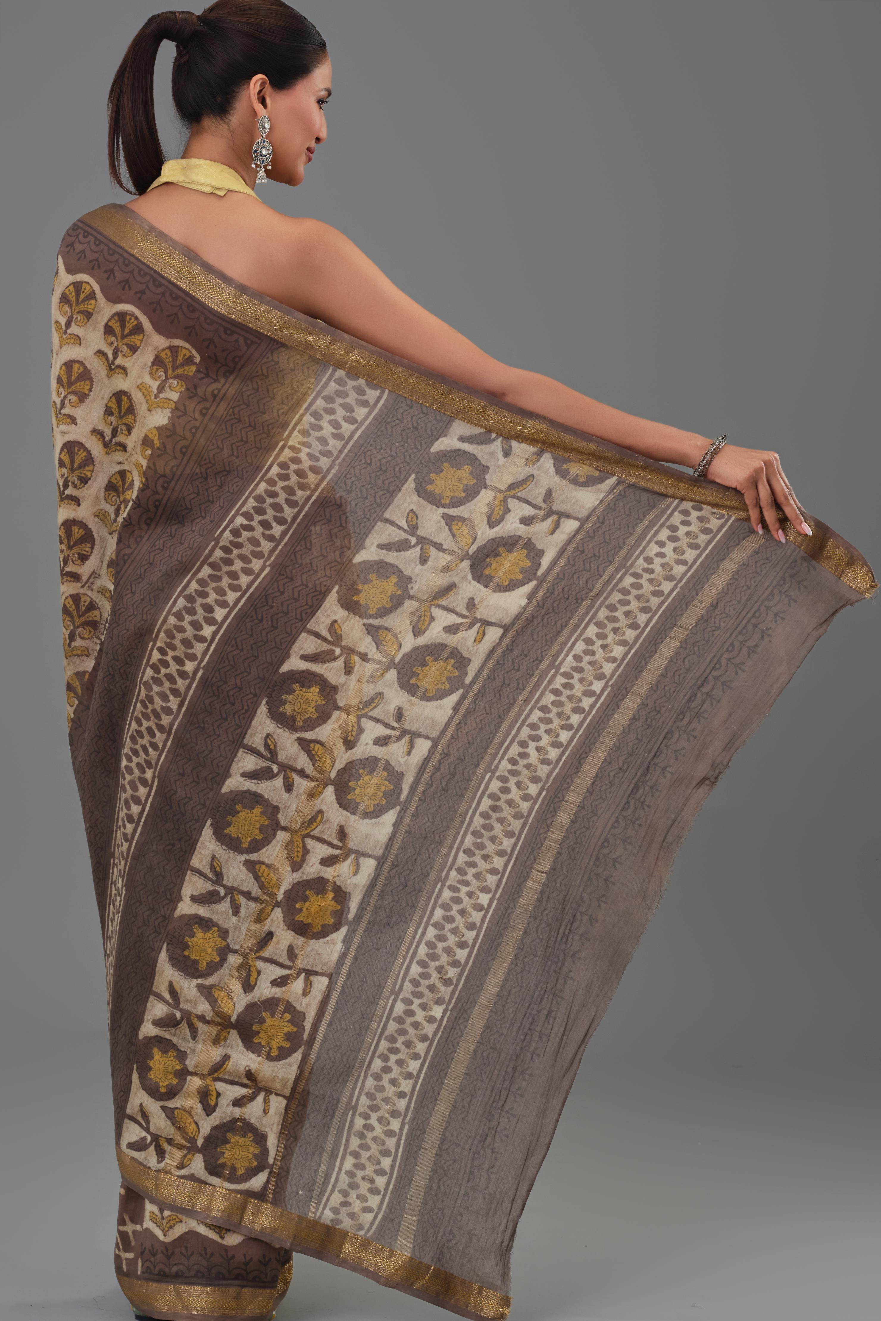 Brown Pure Maheshwari Silk Saree