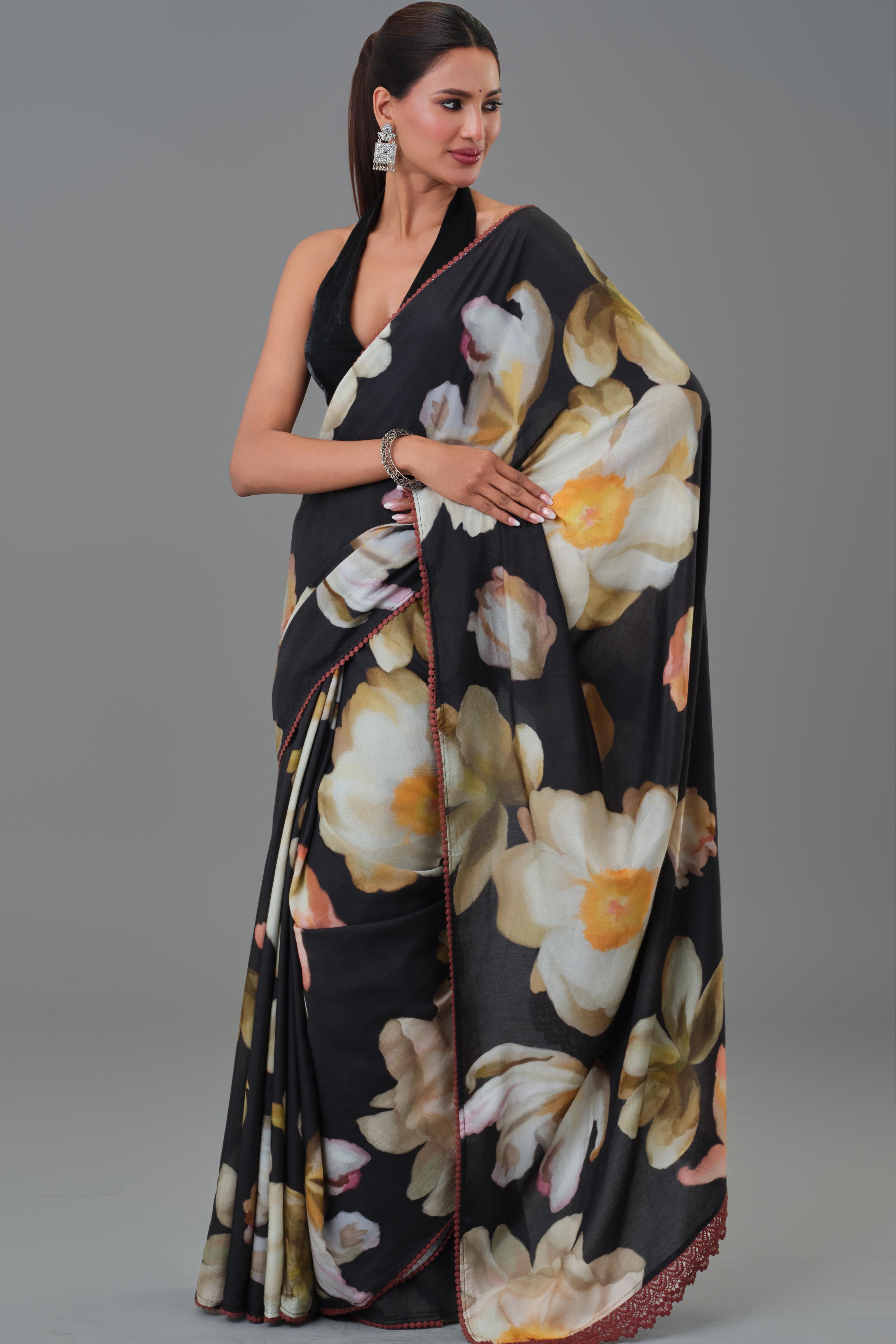 Jasmine Black Muslin Silk Saree