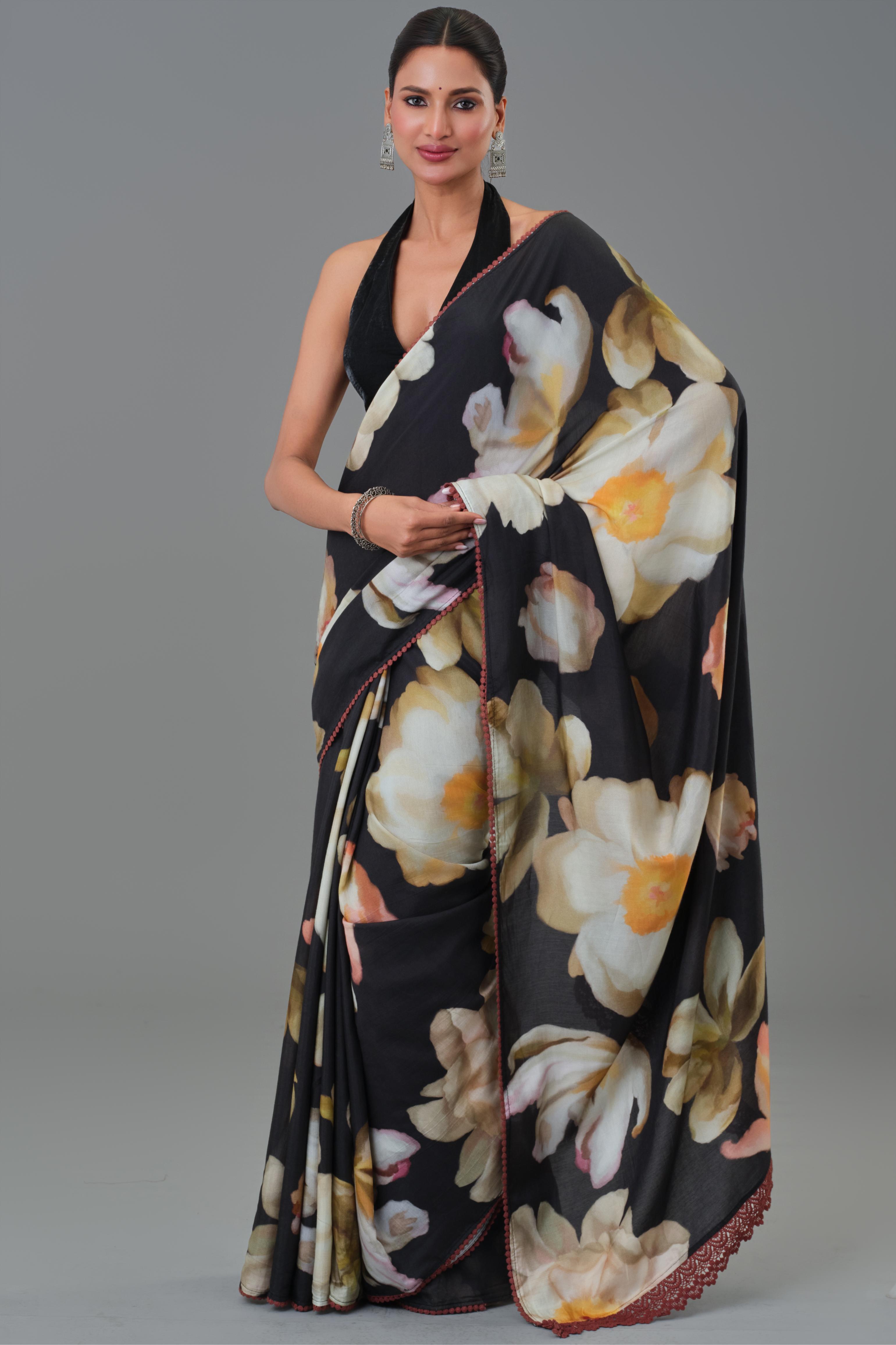 Jasmine Black Muslin Silk Saree