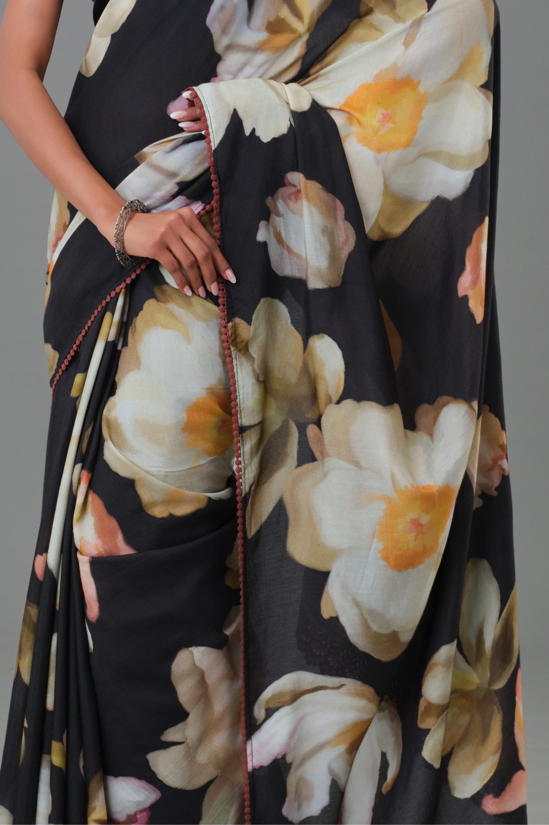 Jasmine Black Muslin Silk Saree
