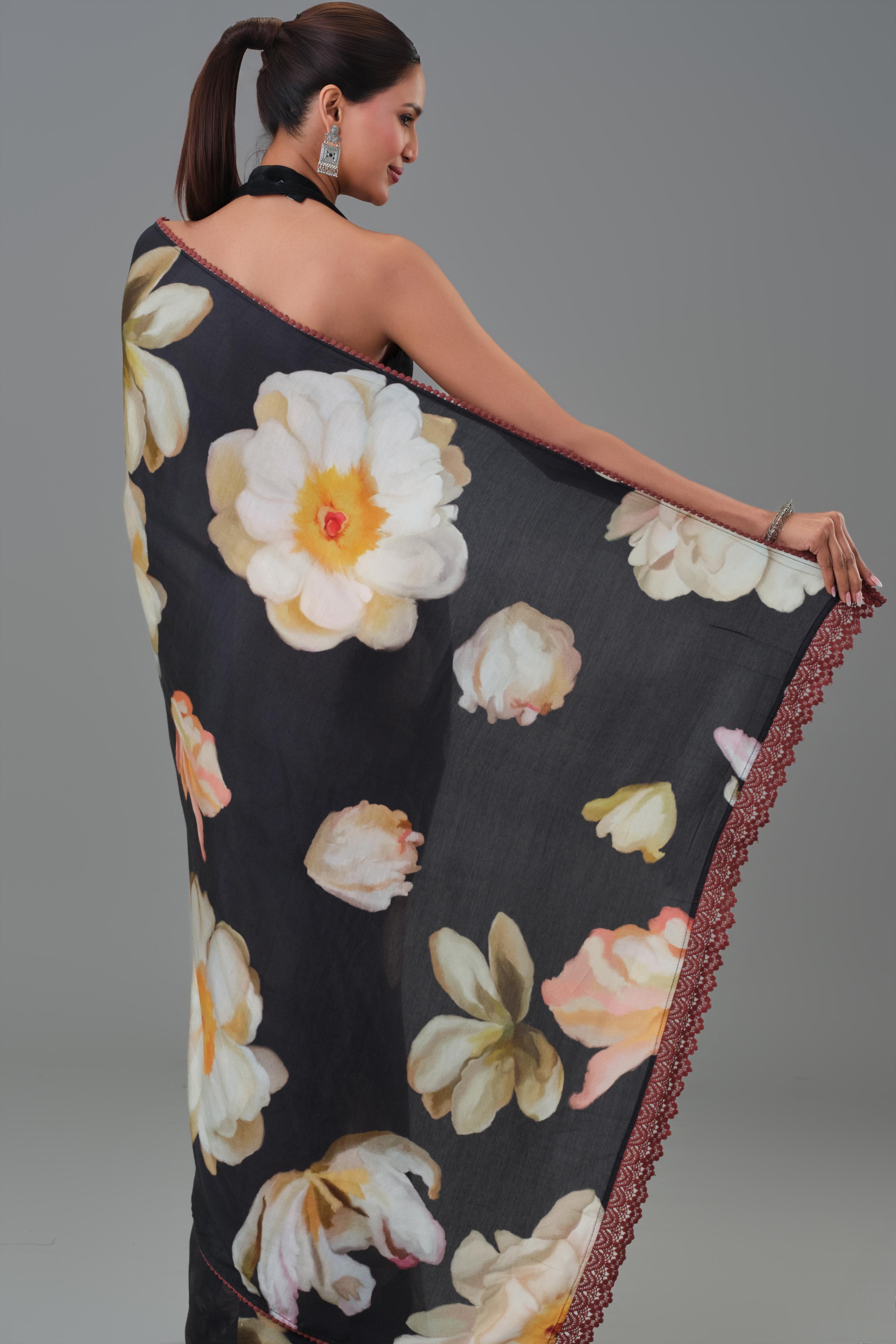 Jasmine Black Muslin Silk Saree