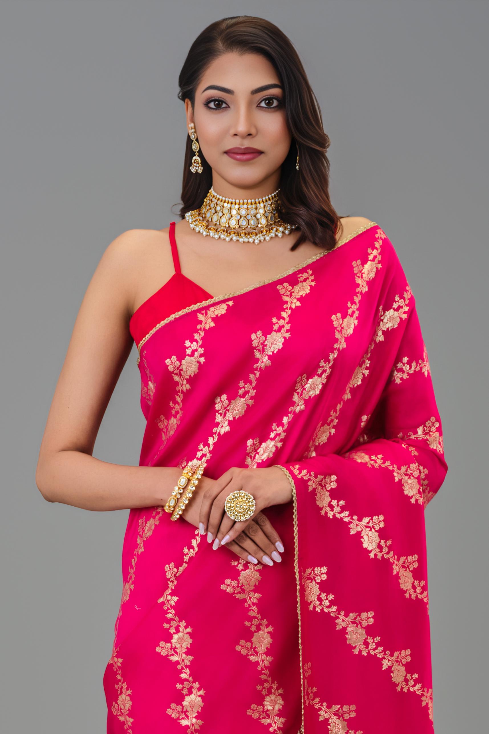 Festive Pink Handwork Dola Silk Saree