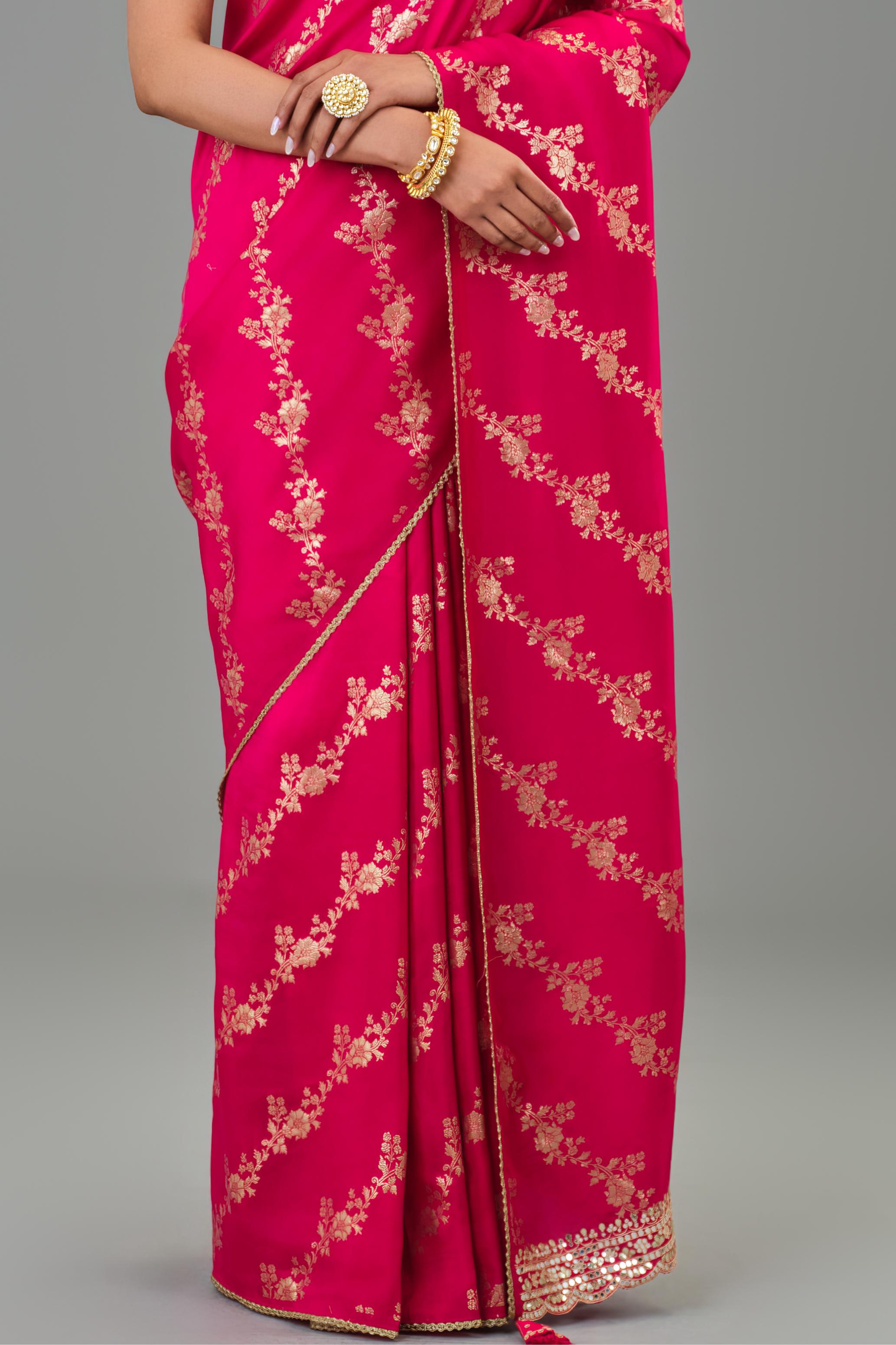 Festive Pink Handwork Dola Silk Saree