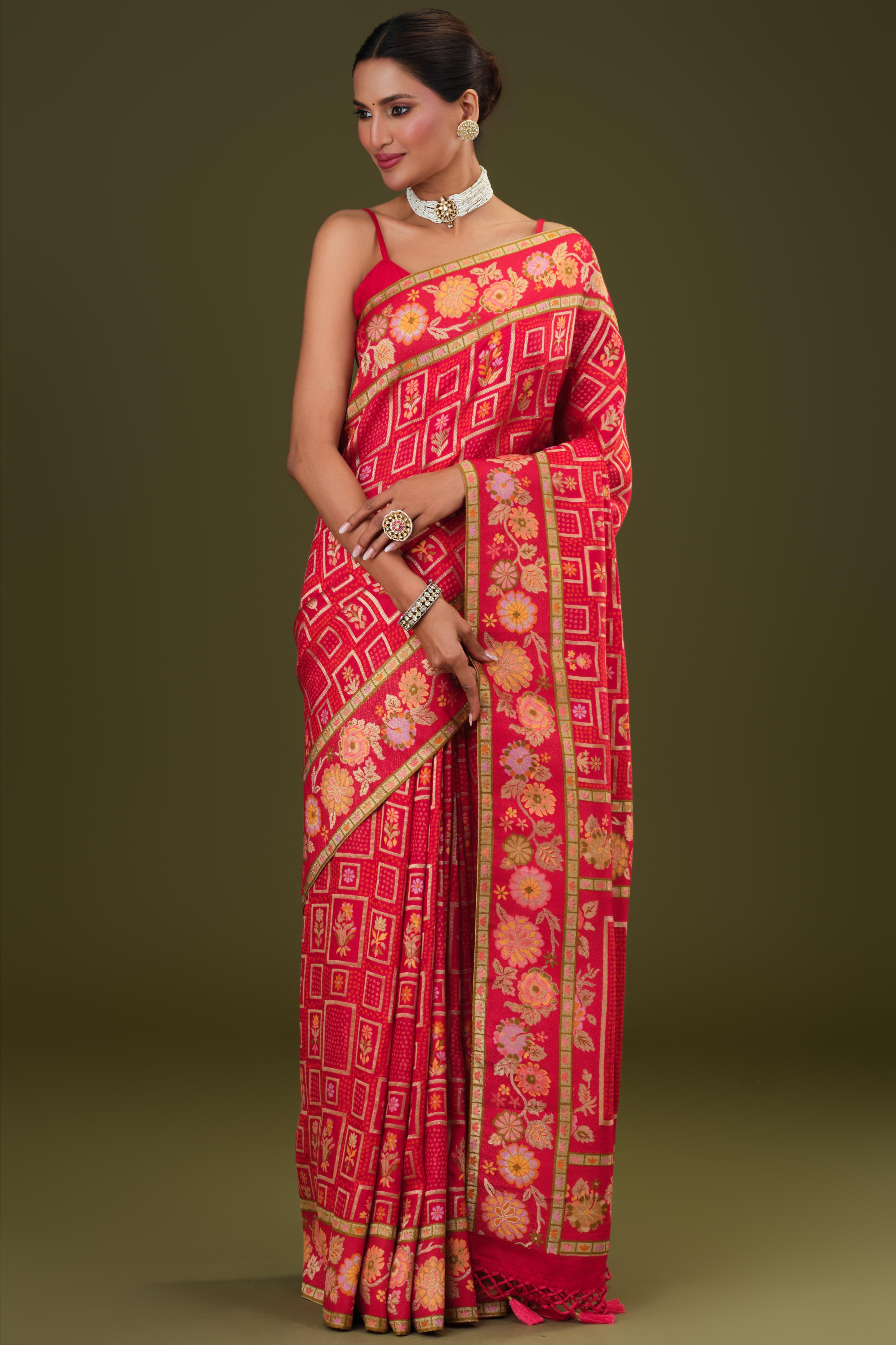 Red Zari Woven Kora Silk Saree