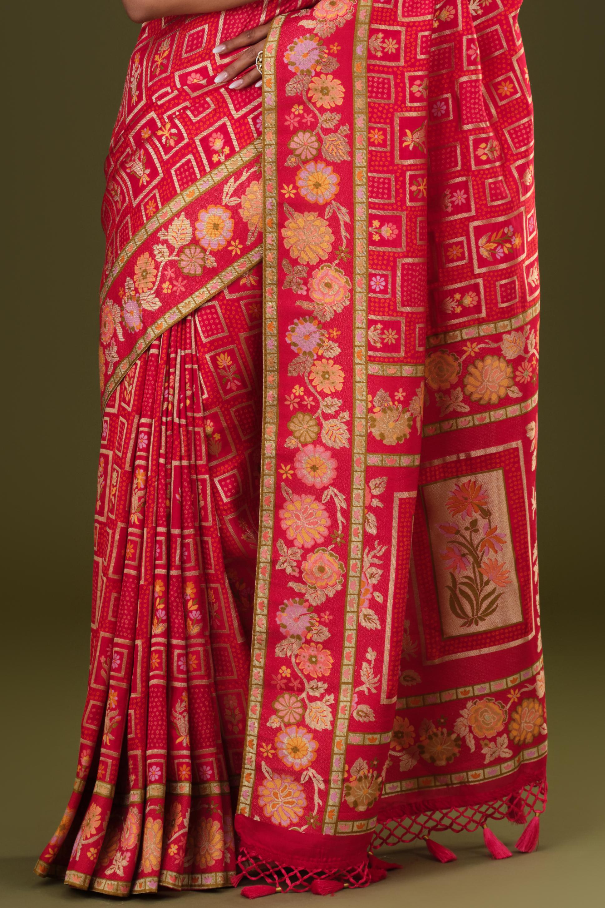 Red Zari Woven Kora Silk Saree