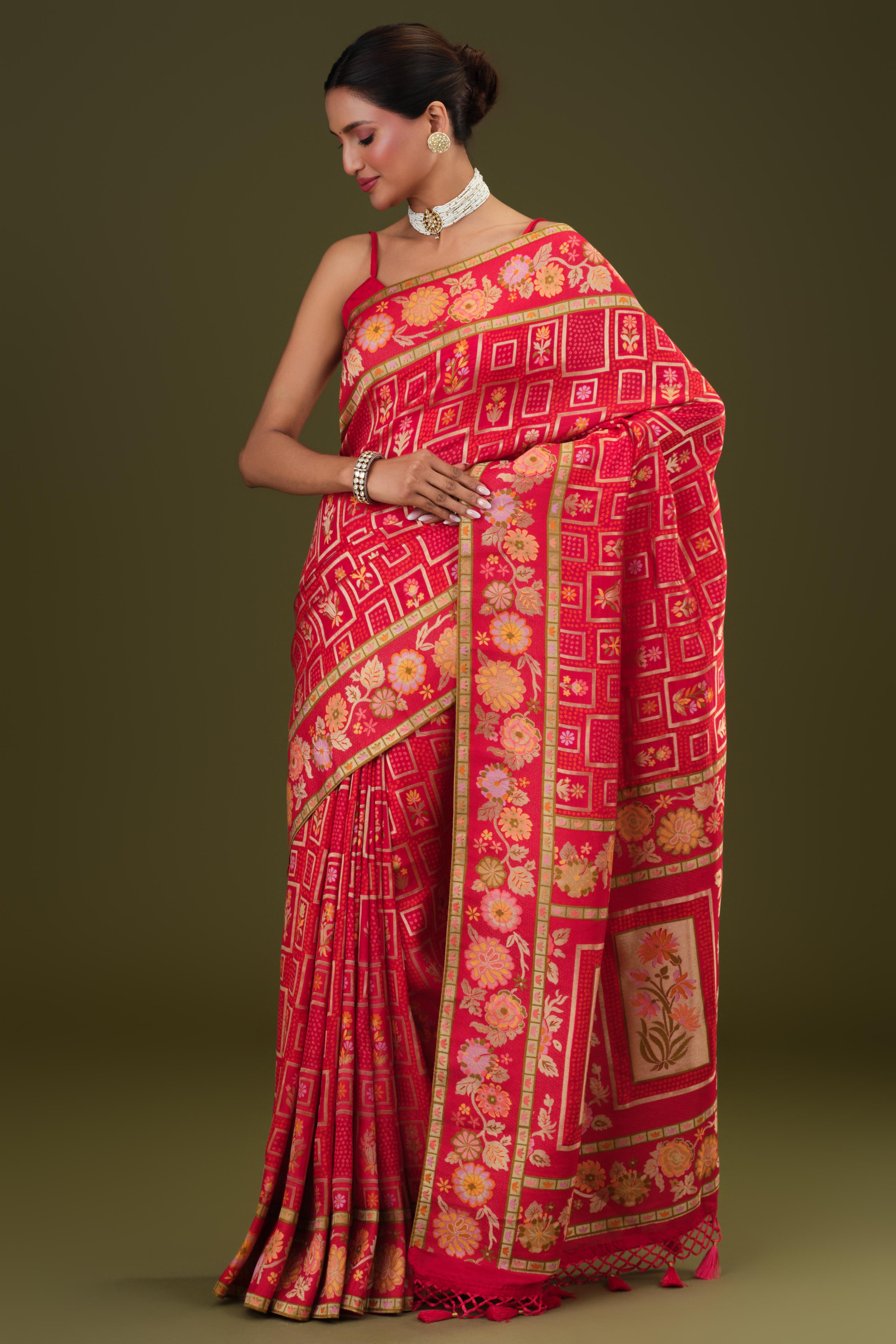 Red Zari Woven Kora Silk Saree
