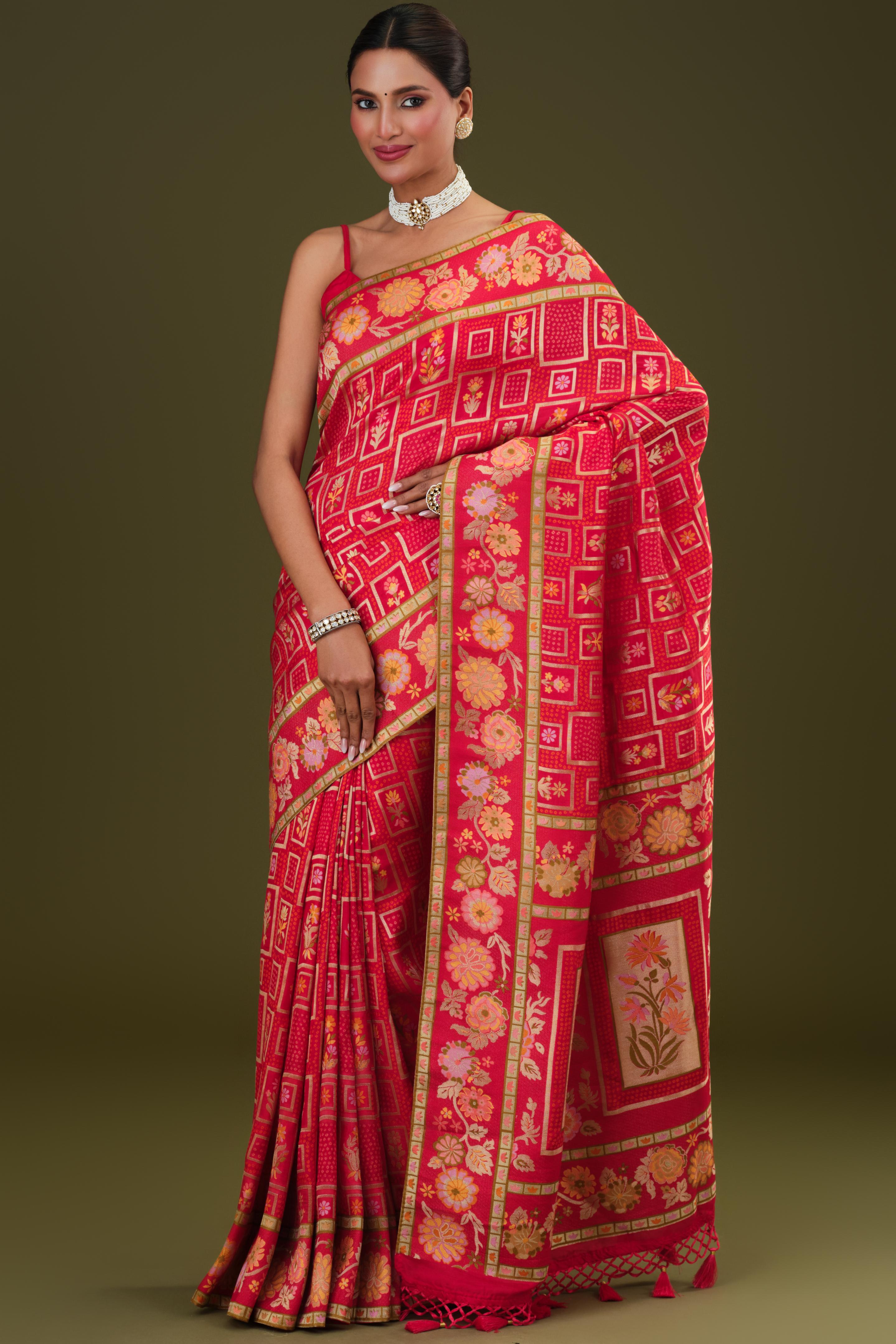 Red Zari Woven Kora Silk Saree