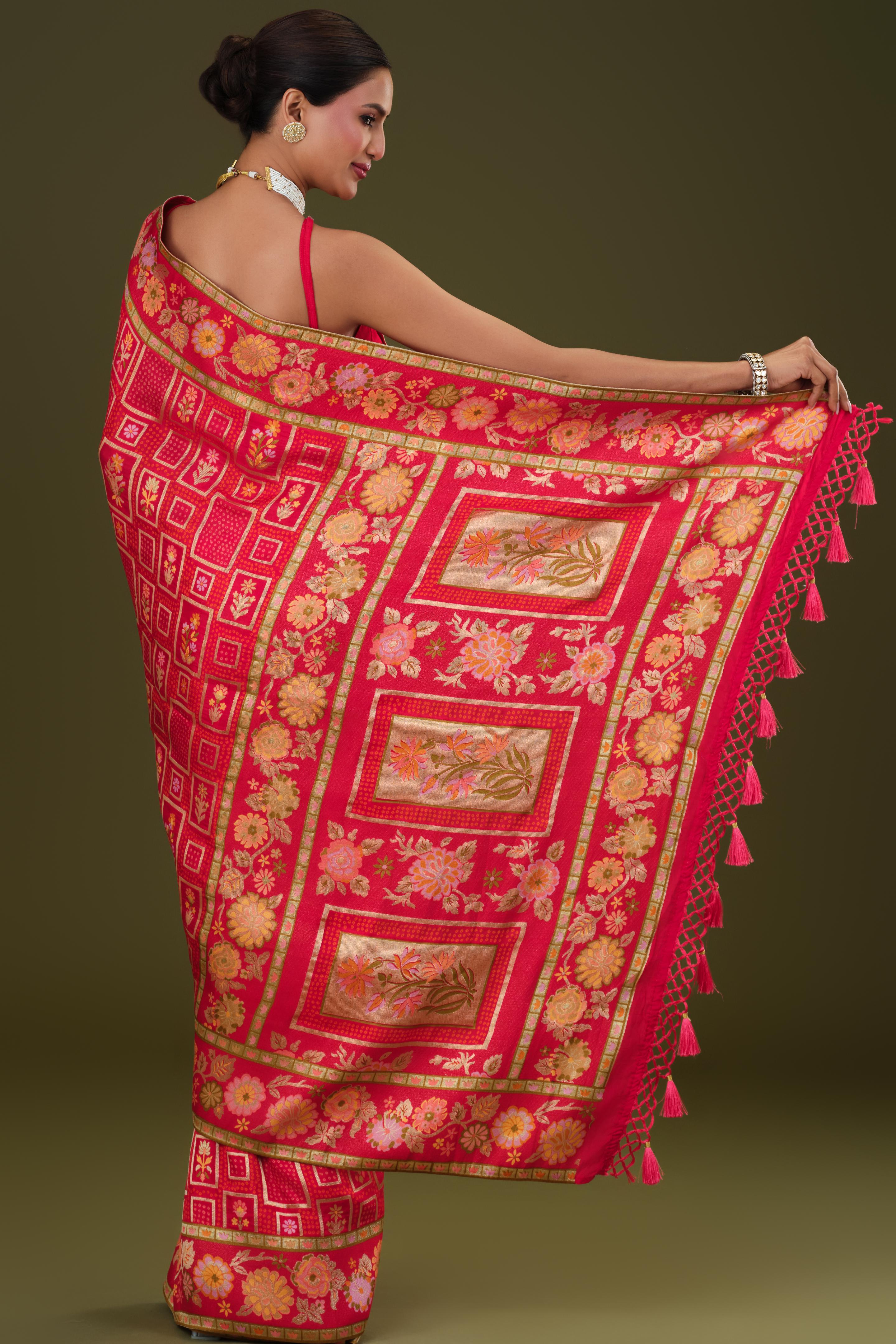 Red Zari Woven Kora Silk Saree
