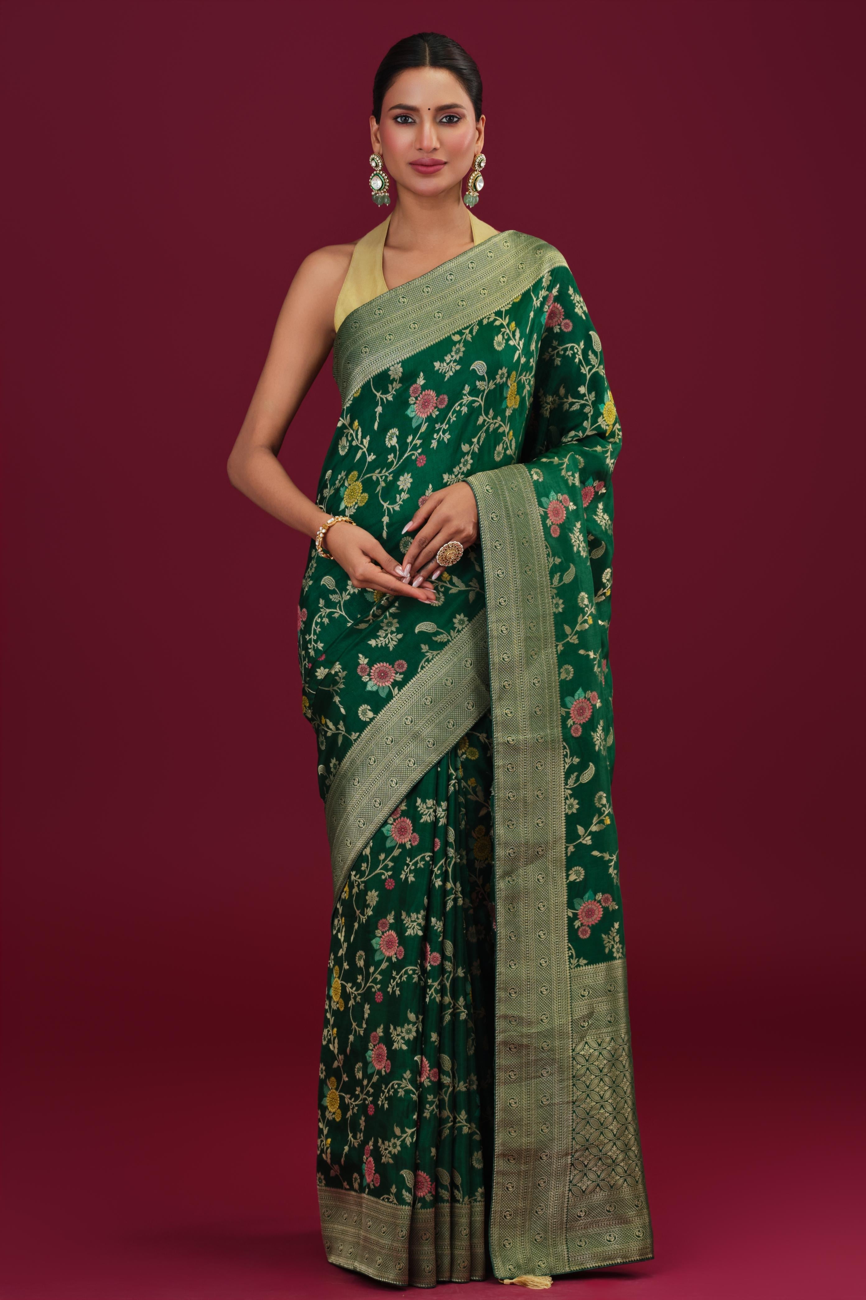 Green Embroidered Dola Silk Saree