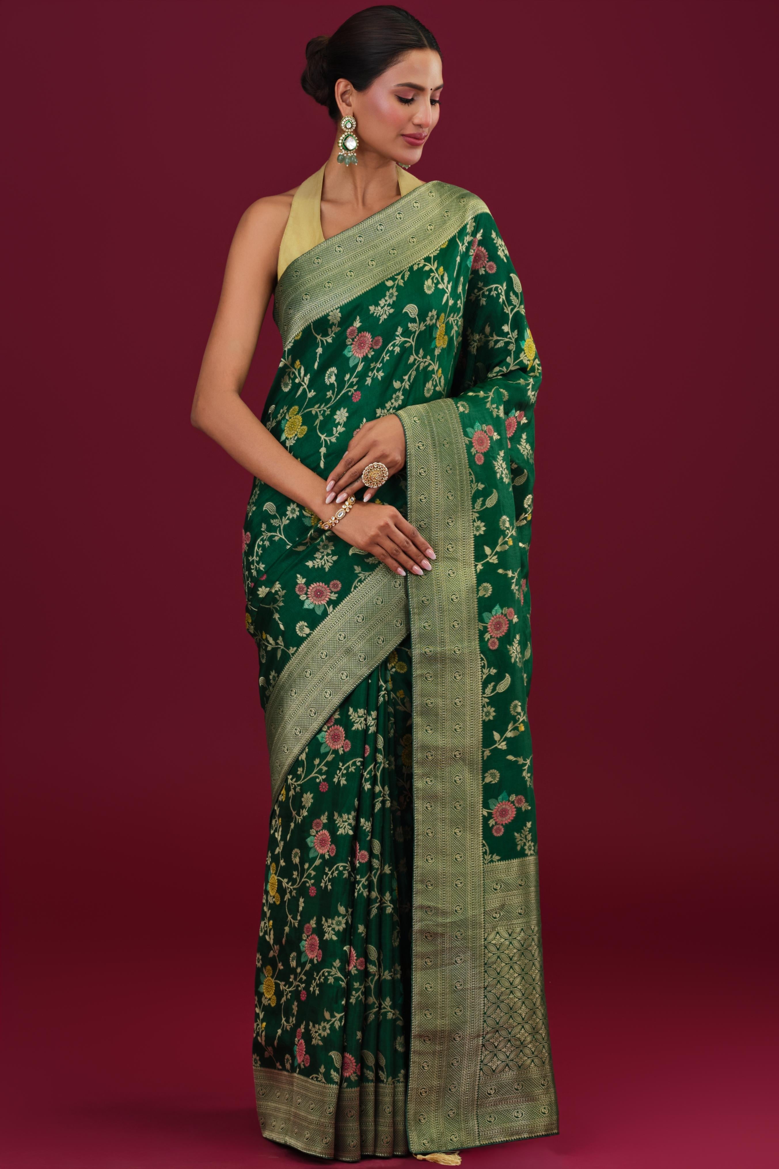Green Embroidered Dola Silk Saree