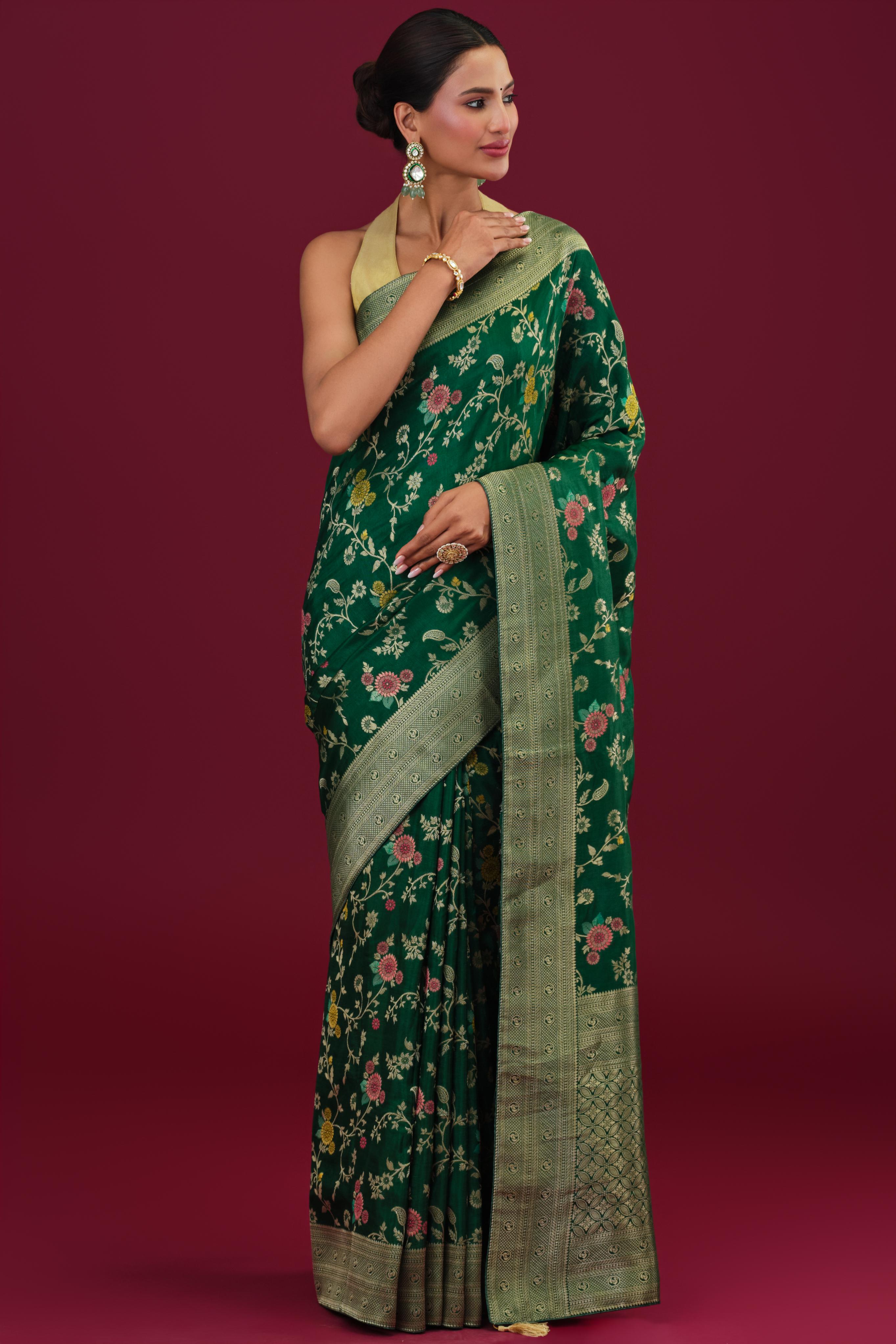 Green Embroidered Dola Silk Saree
