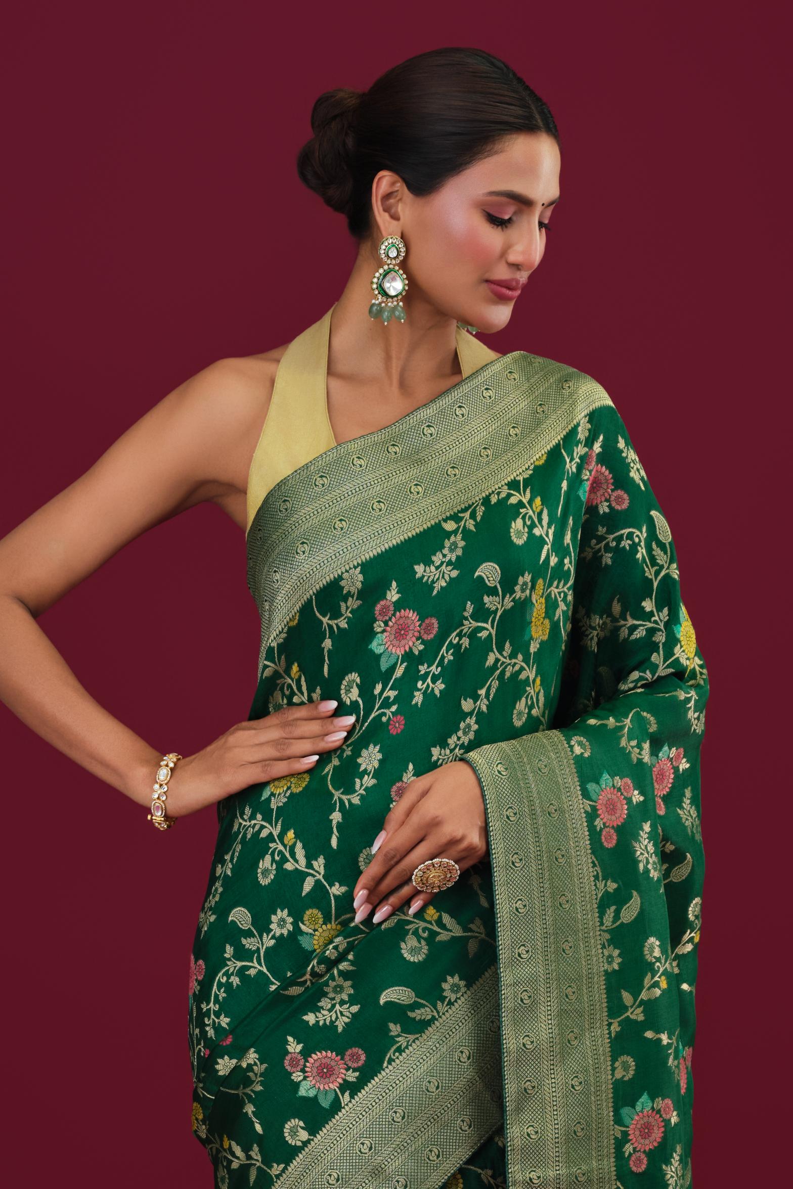 Green Embroidered Dola Silk Saree