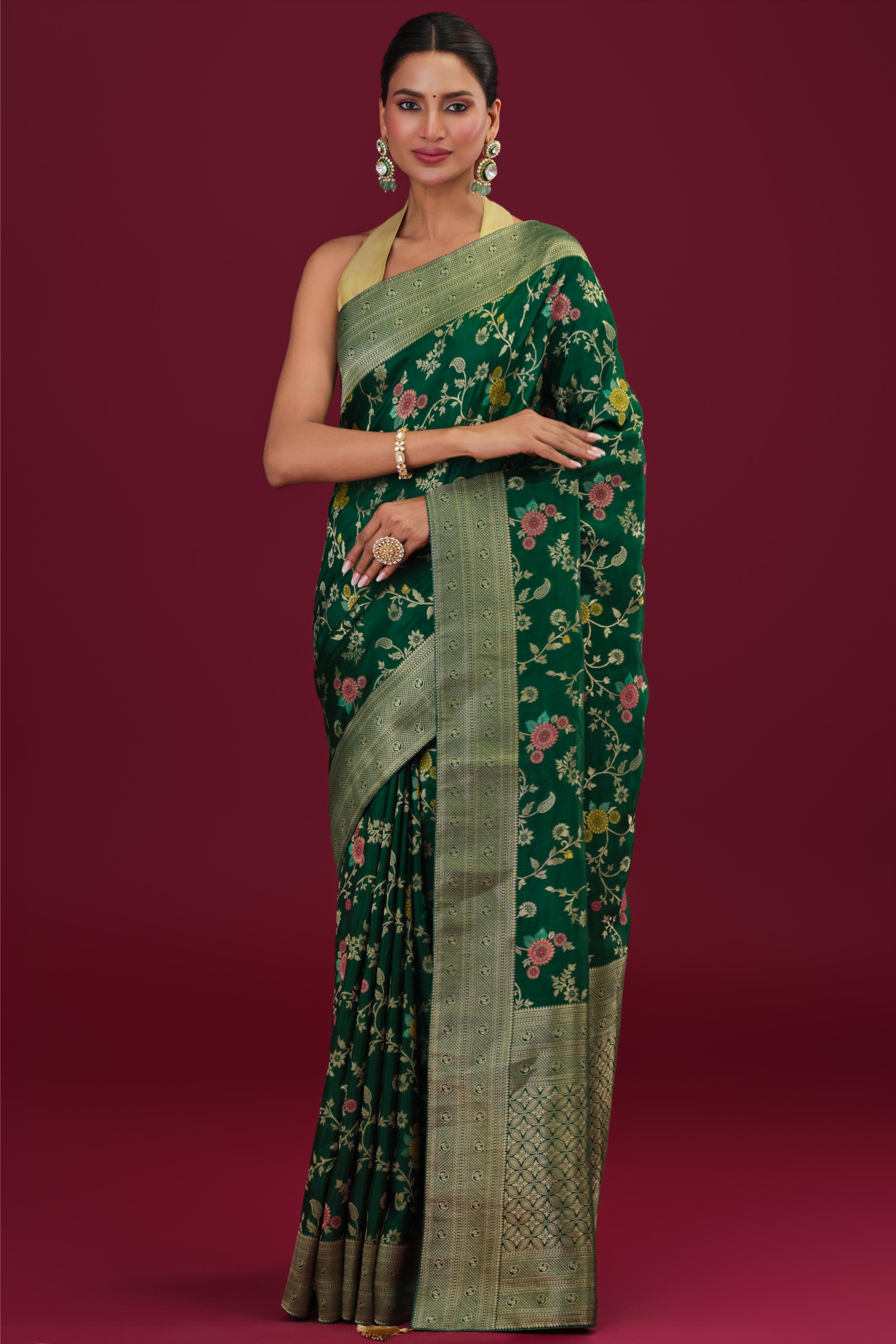 Green Embroidered Dola Silk Saree