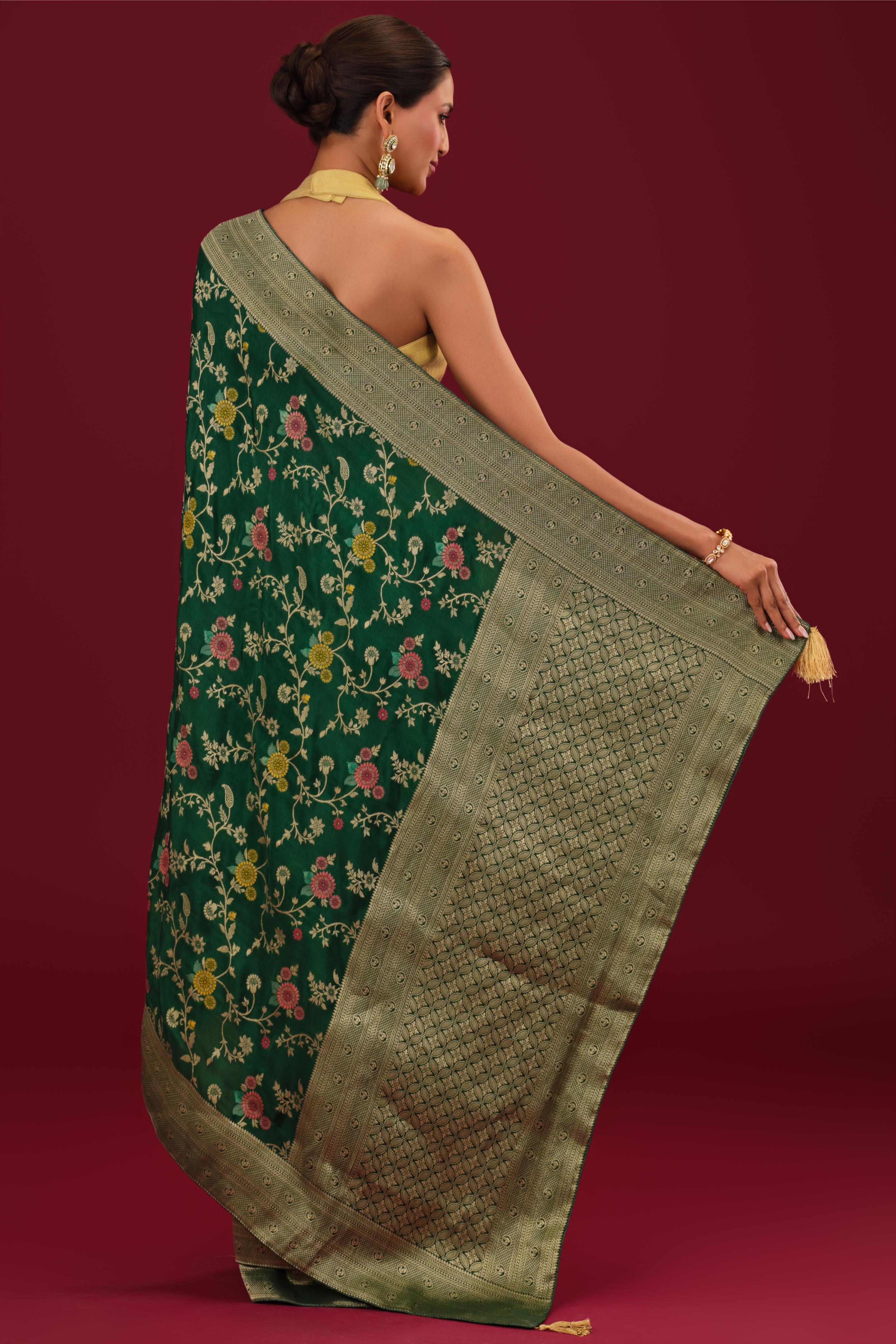 Green Embroidered Dola Silk Saree