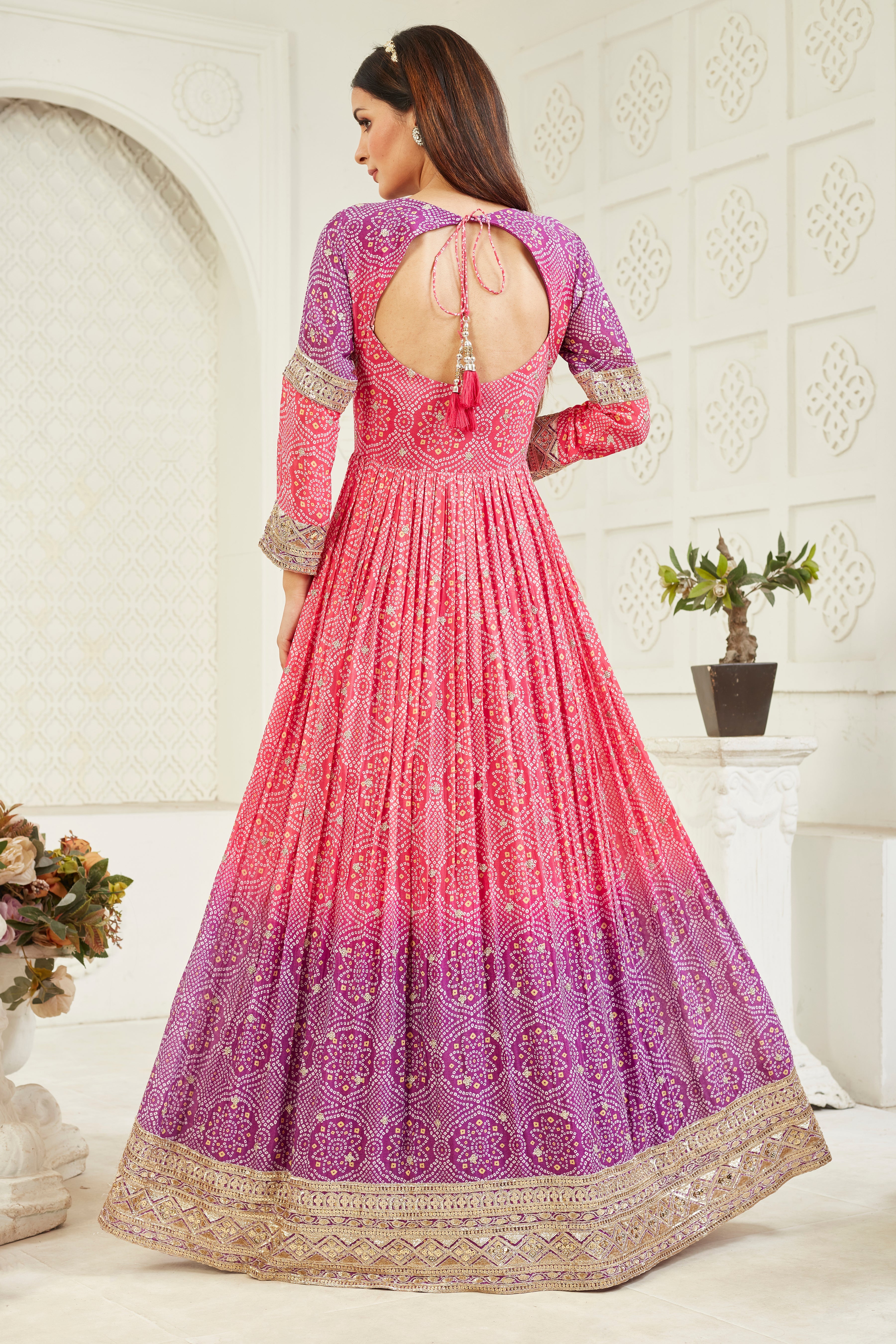 Pink Ombre-Dyed Georgette Silk Anarkali Set