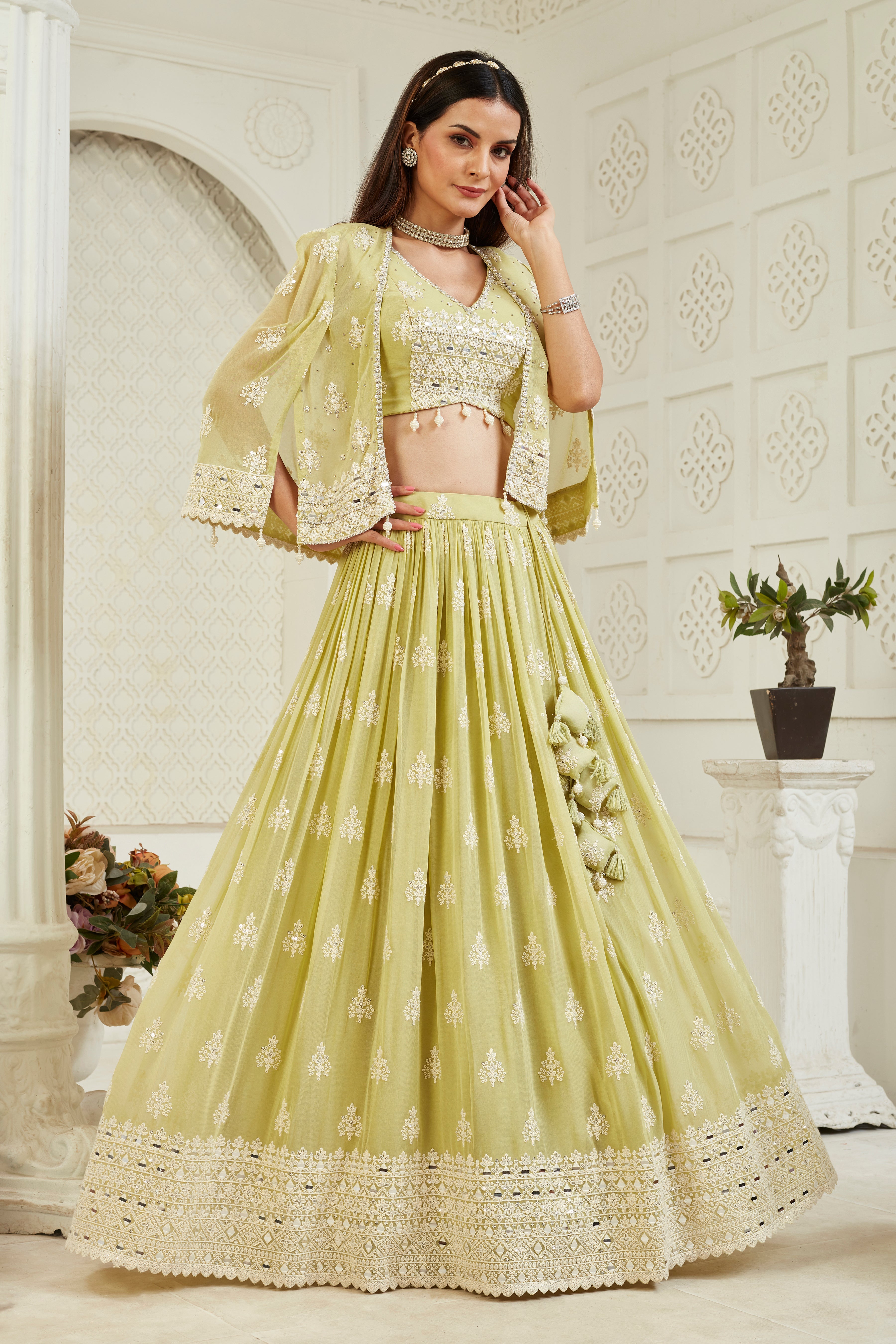 Pastel Green Handwork Georgette Silk Lehenga Set