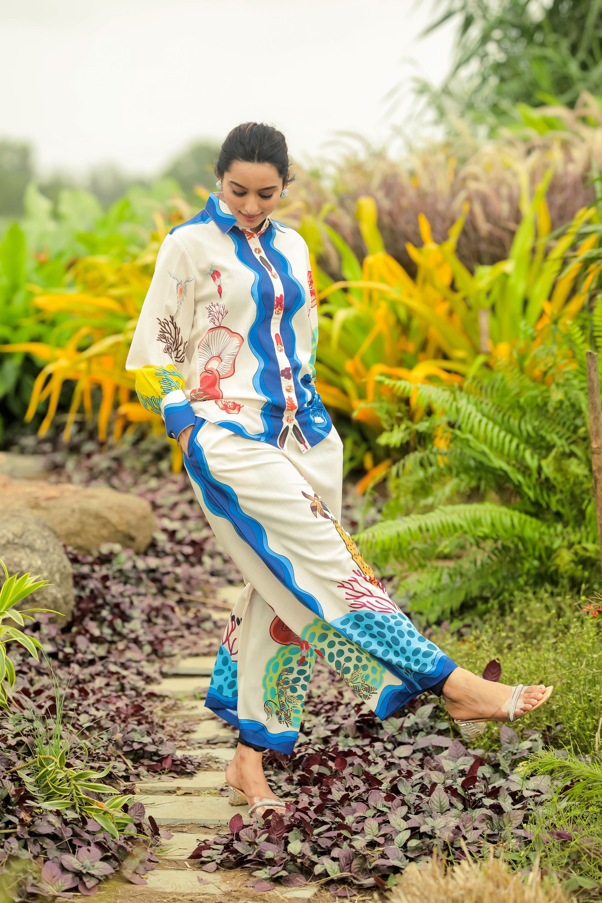 Off White Digital Printed Spanish Linen Co-Ord Set