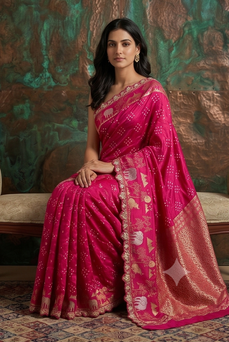 Rani Pink Embellished Premium Silk Saree
