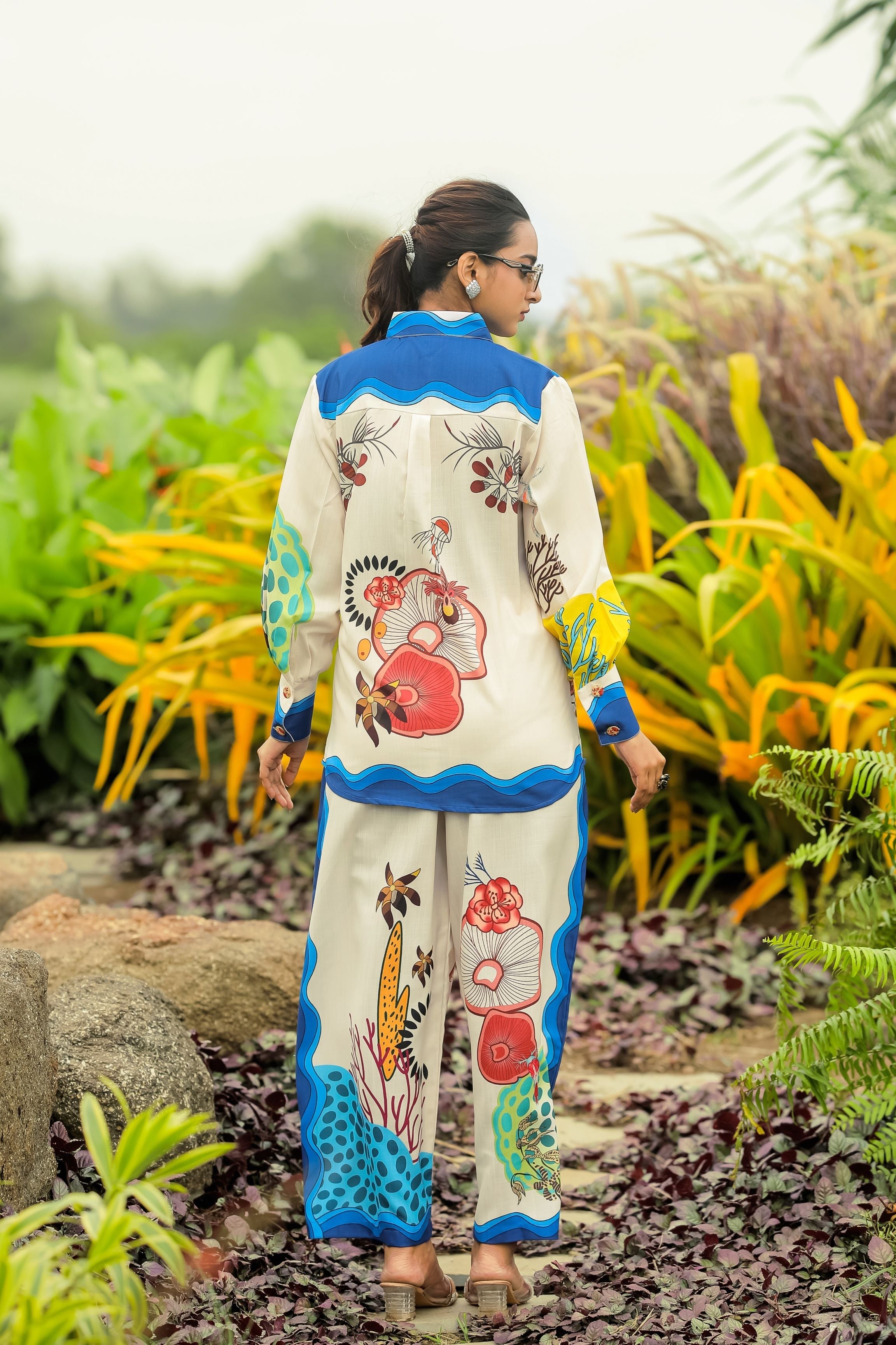 Off White Digital Printed Spanish Linen Co-Ord Set