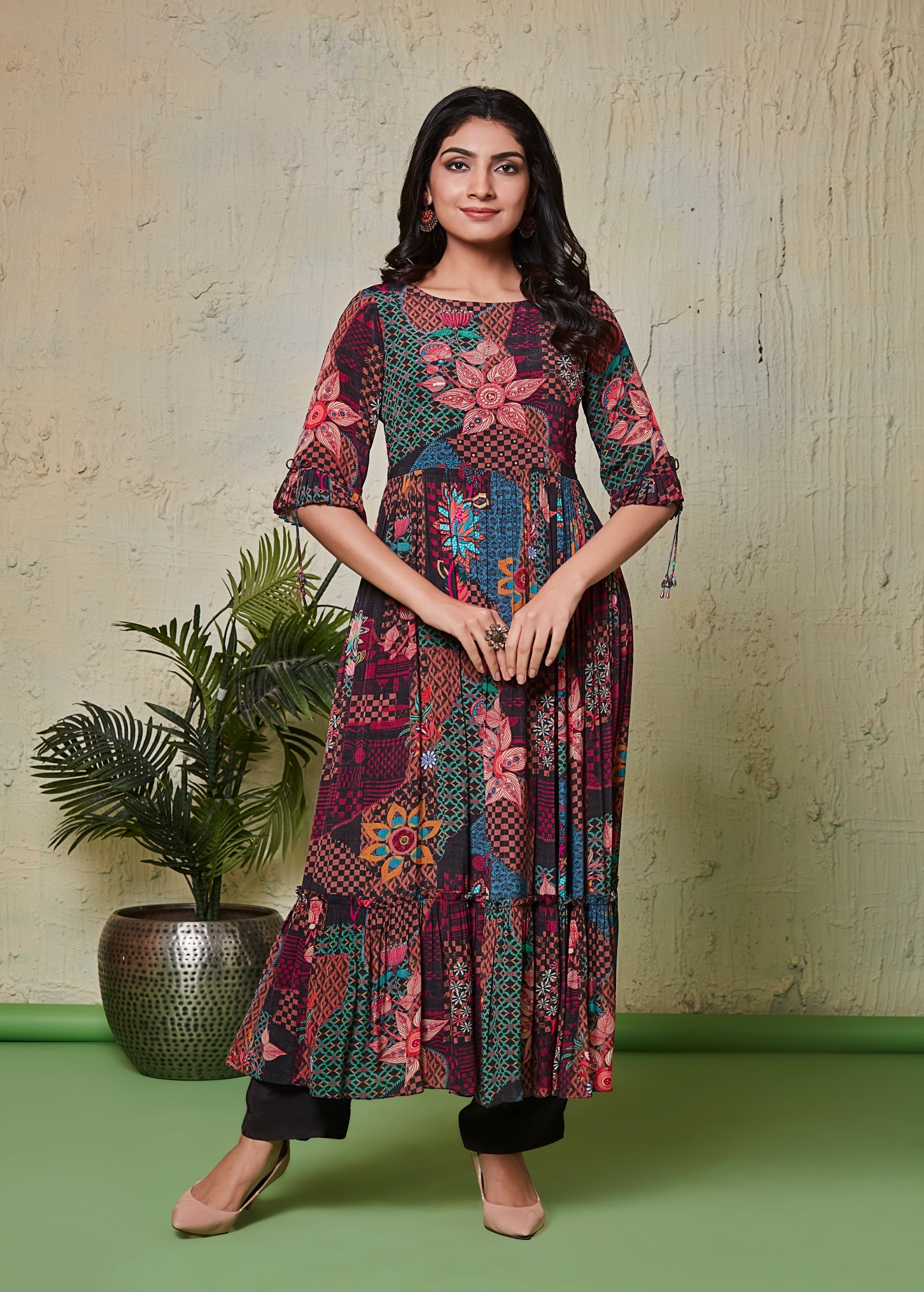 Multi-Color Printed Muslin Silk Kurta Set