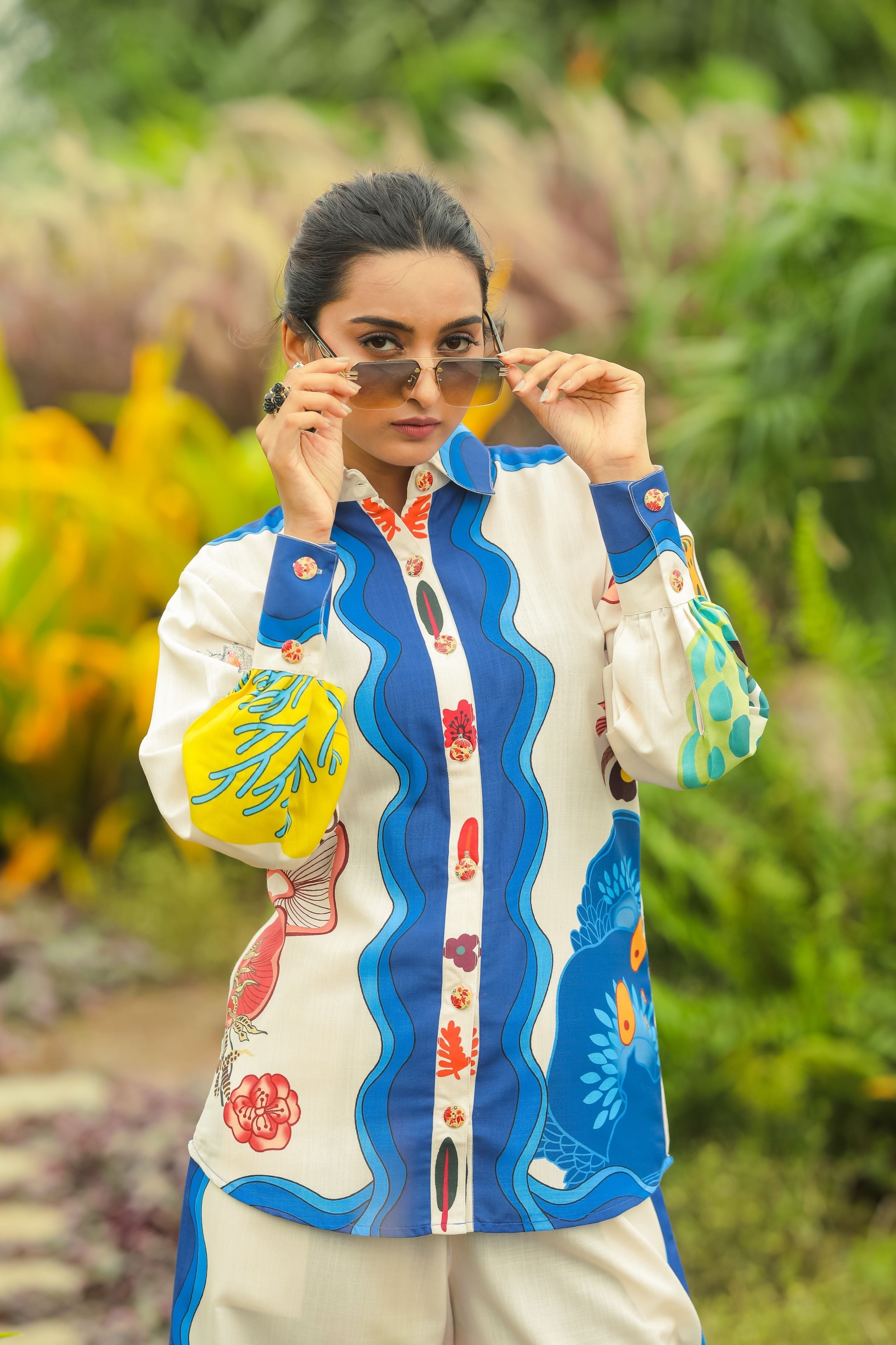 Off White Digital Printed Spanish Linen Co-Ord Set