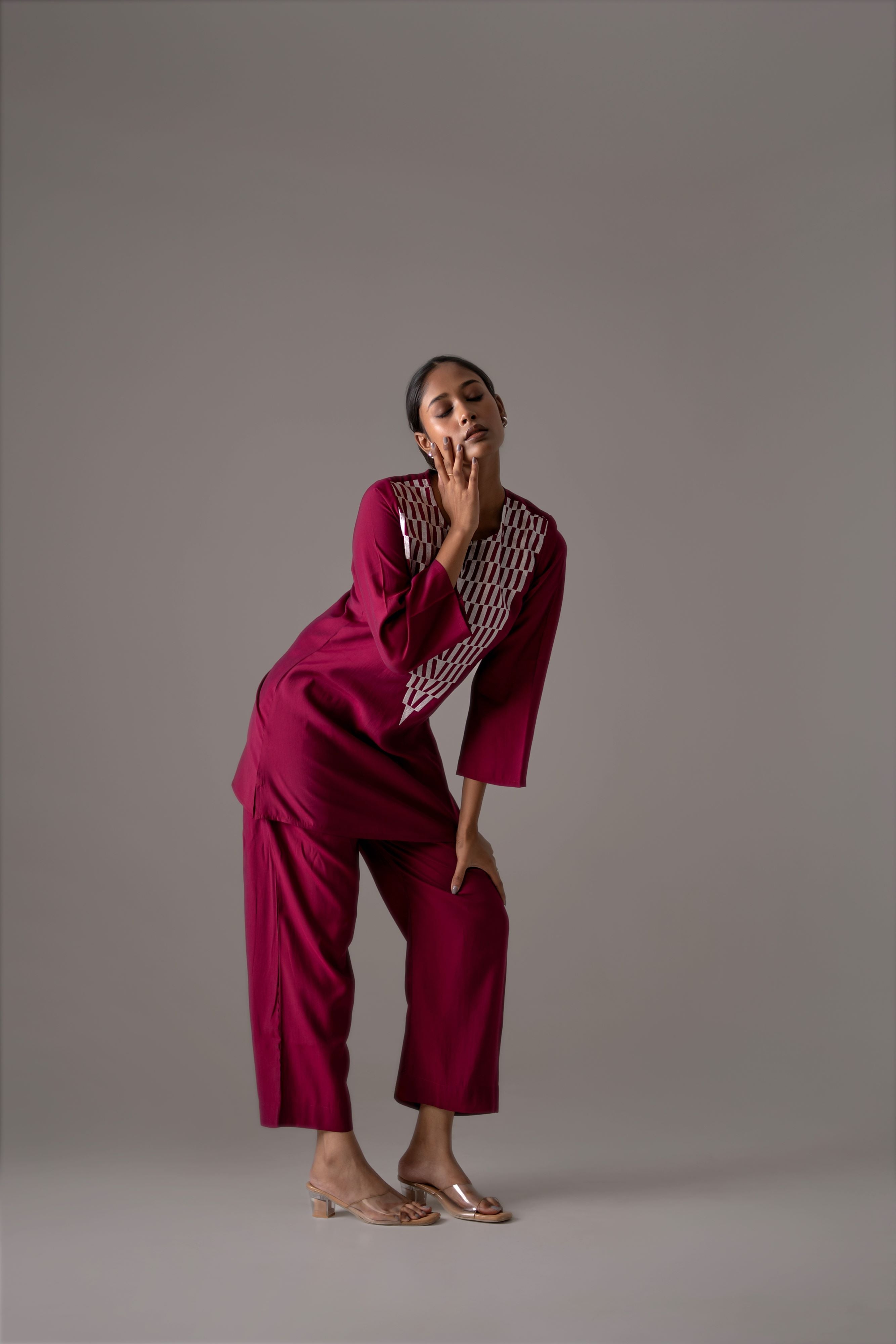 Crimson Chevron Handcrafted Co-Ord Set