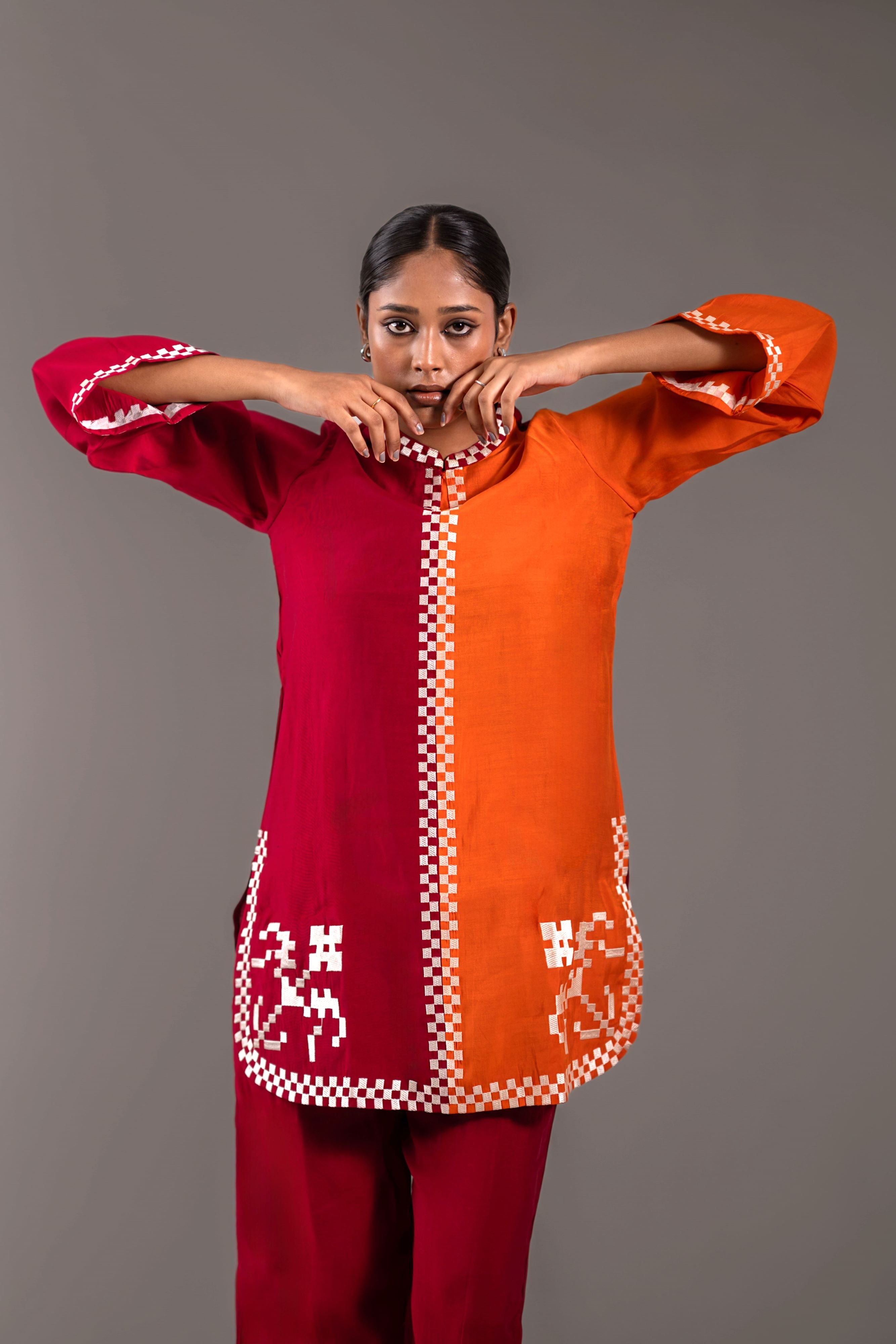 Contrast Crimson & Tangerine Co-Ord Set