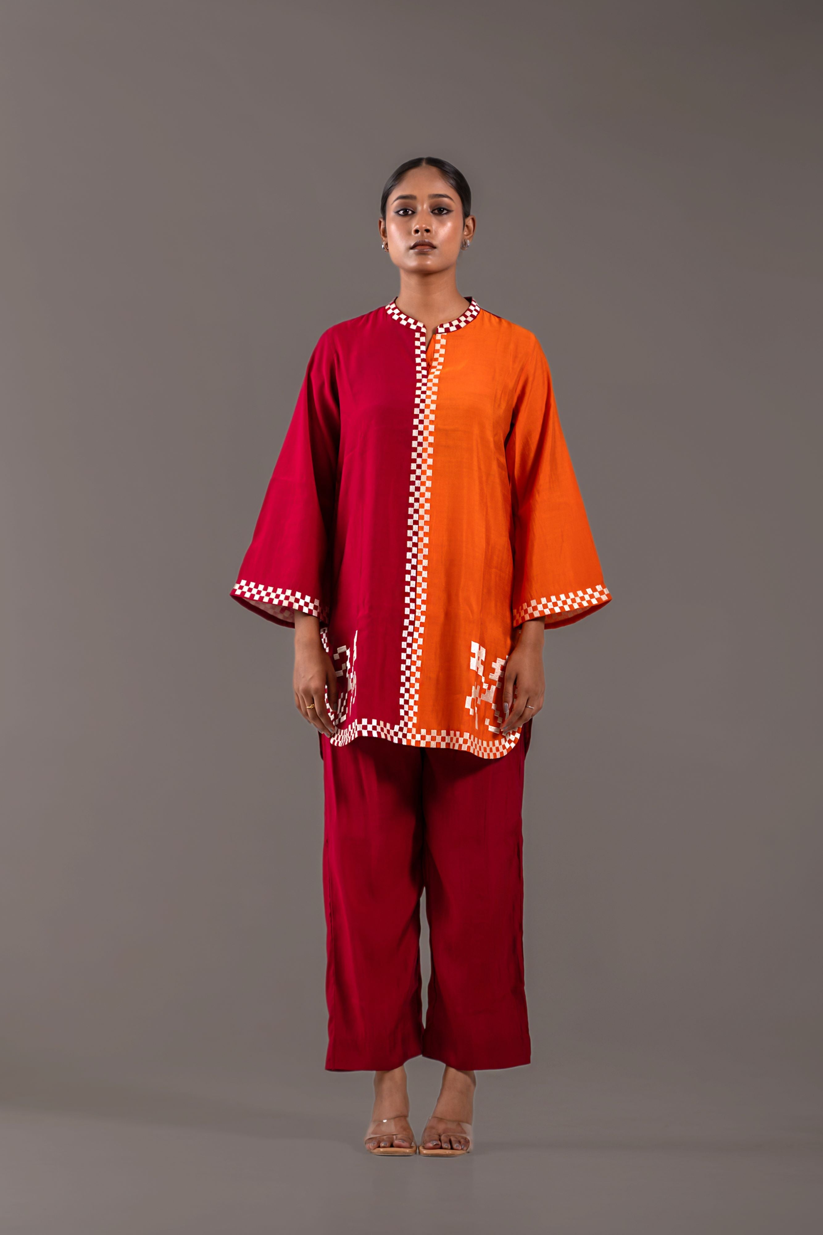 Contrast Crimson & Tangerine Co-Ord Set