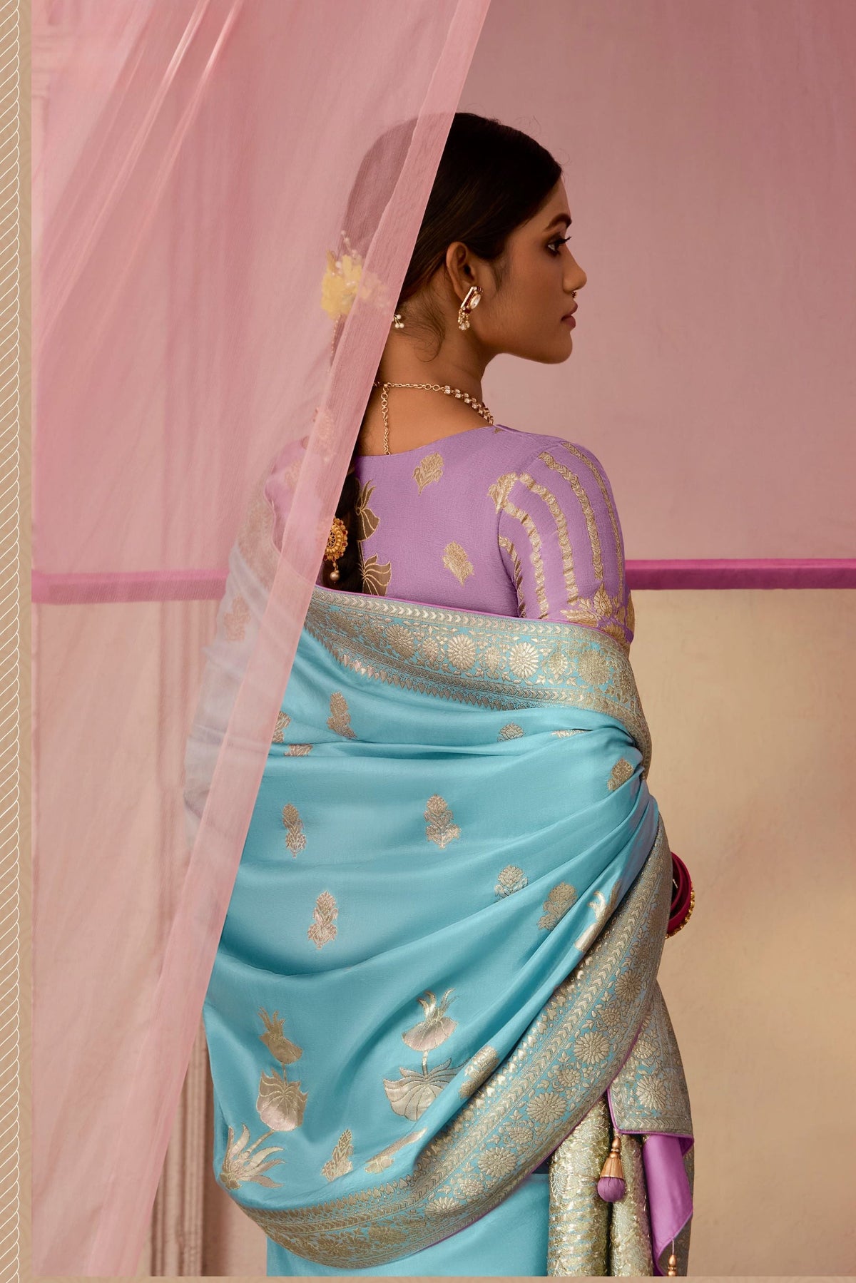 Light Blue Woven Dola Silk Saree
