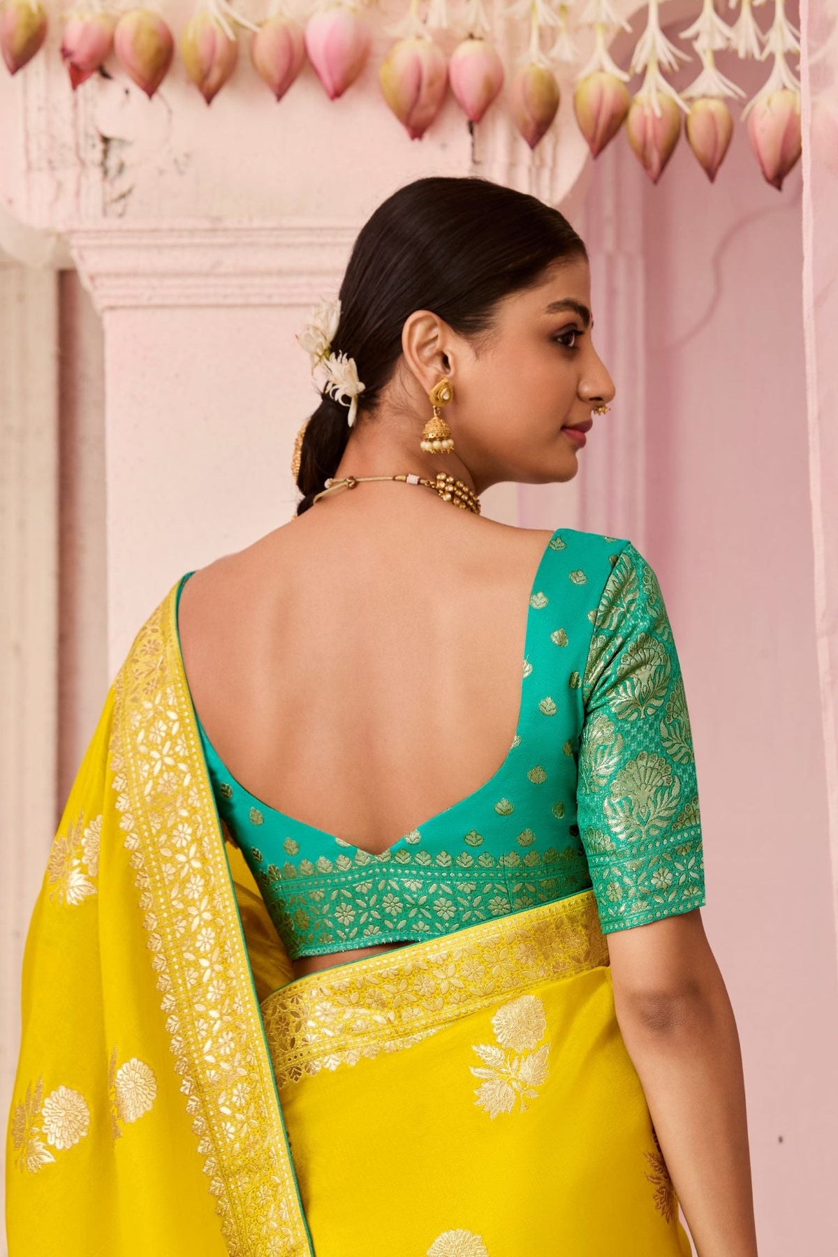 Mustard Yellow Woven Dola Silk Saree