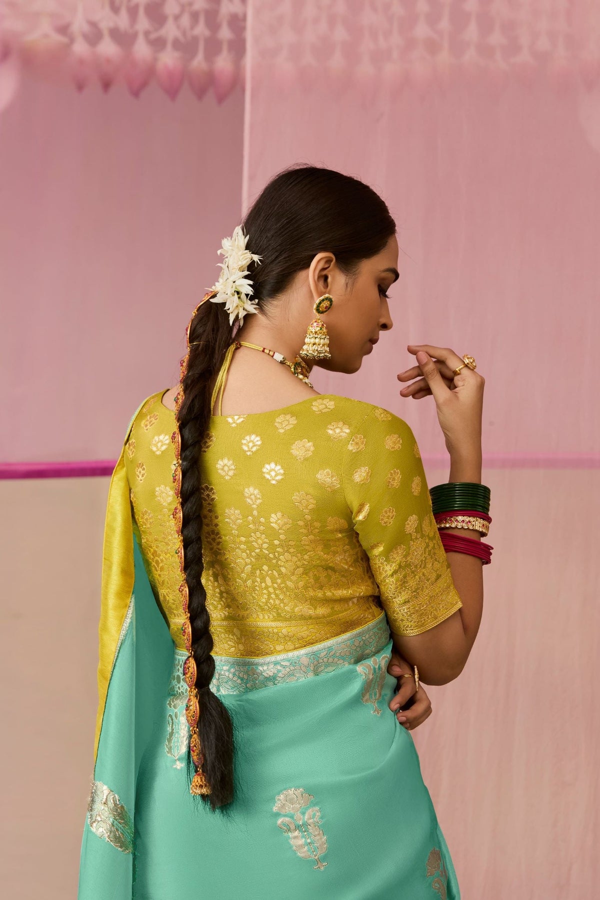 Sea Green Woven Dola Silk Saree