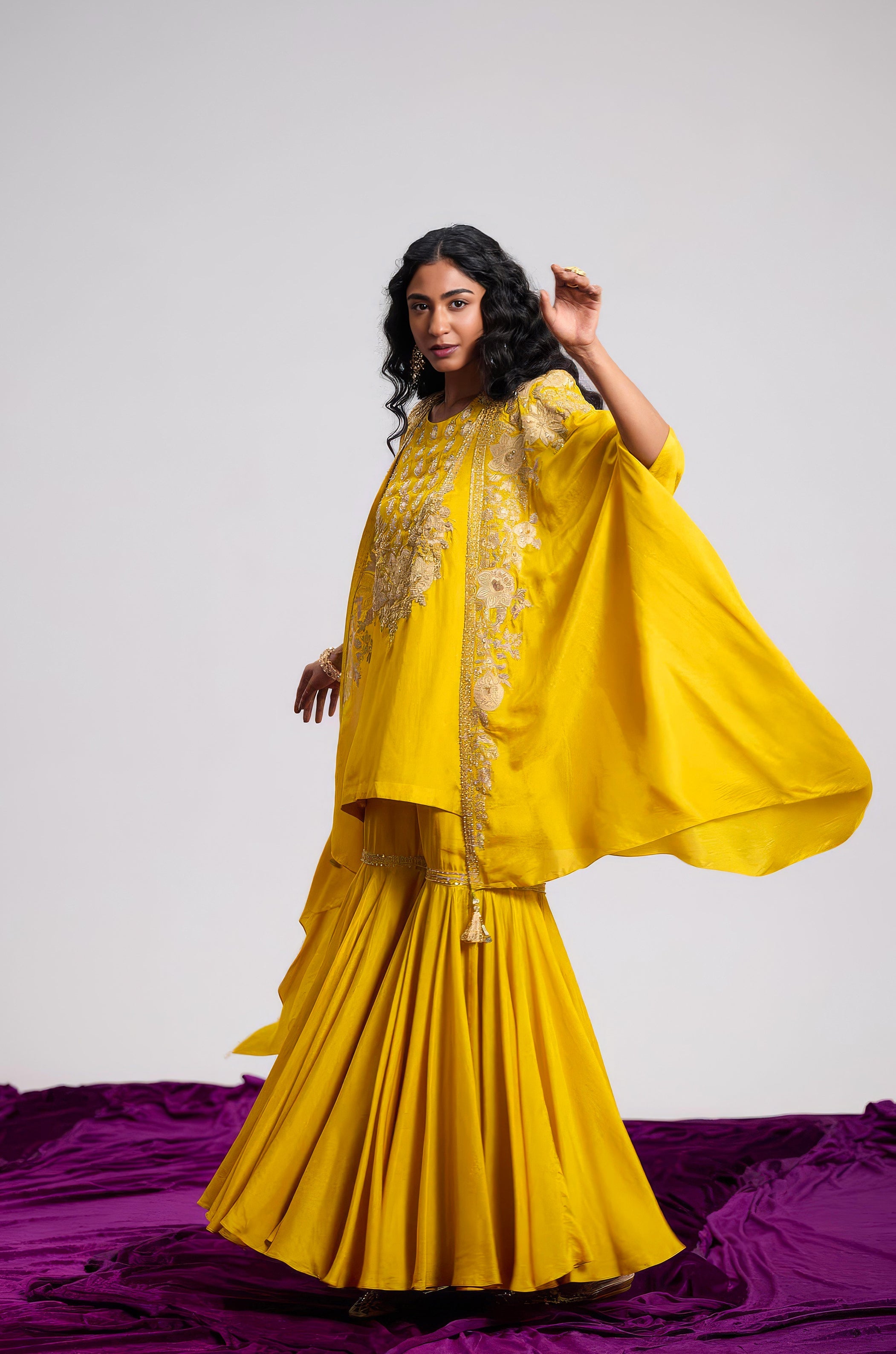 Mustard Yellow Embellished Premium Silk Sharara Set