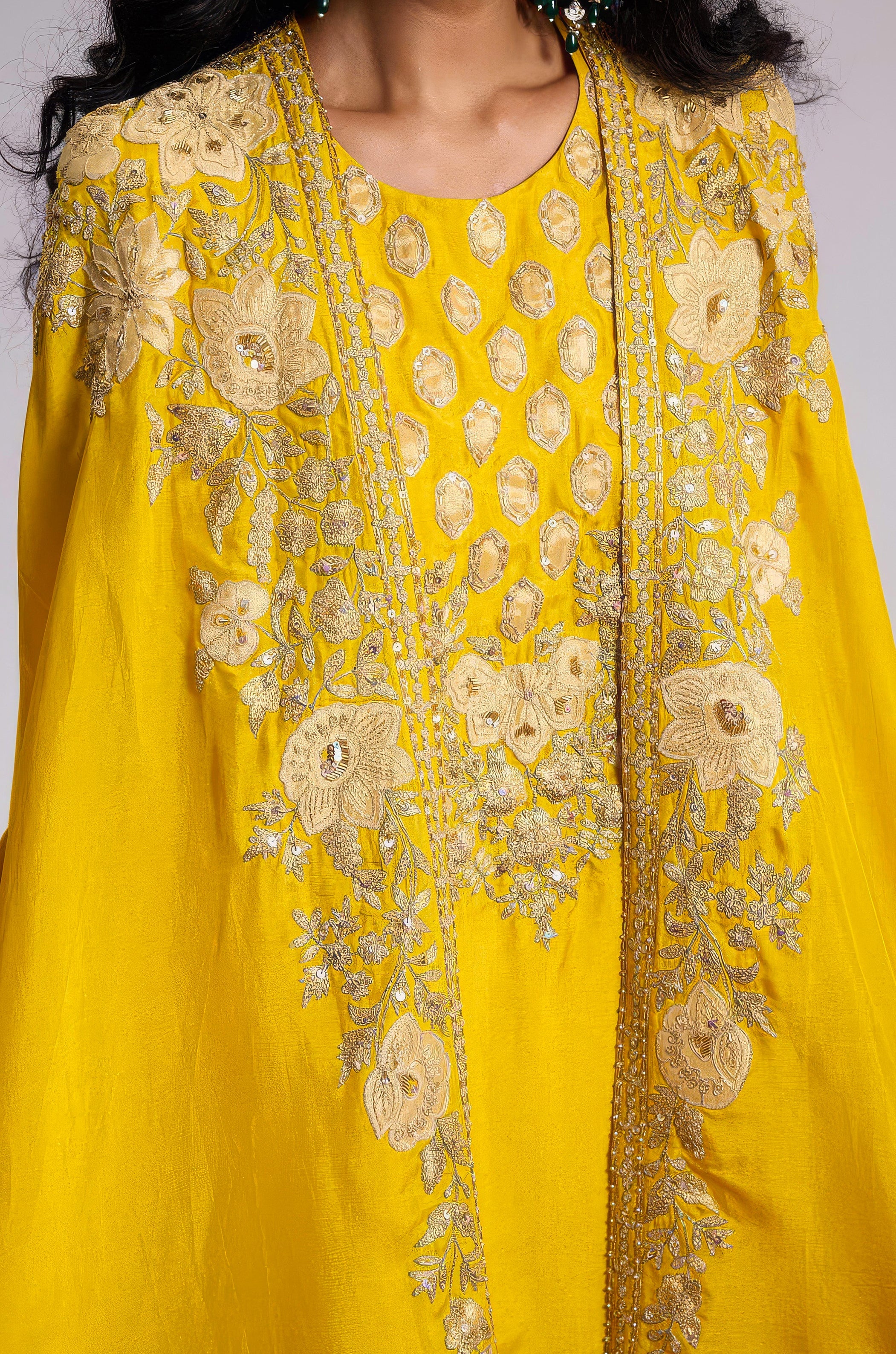 Mustard Yellow Embellished Premium Silk Sharara Set