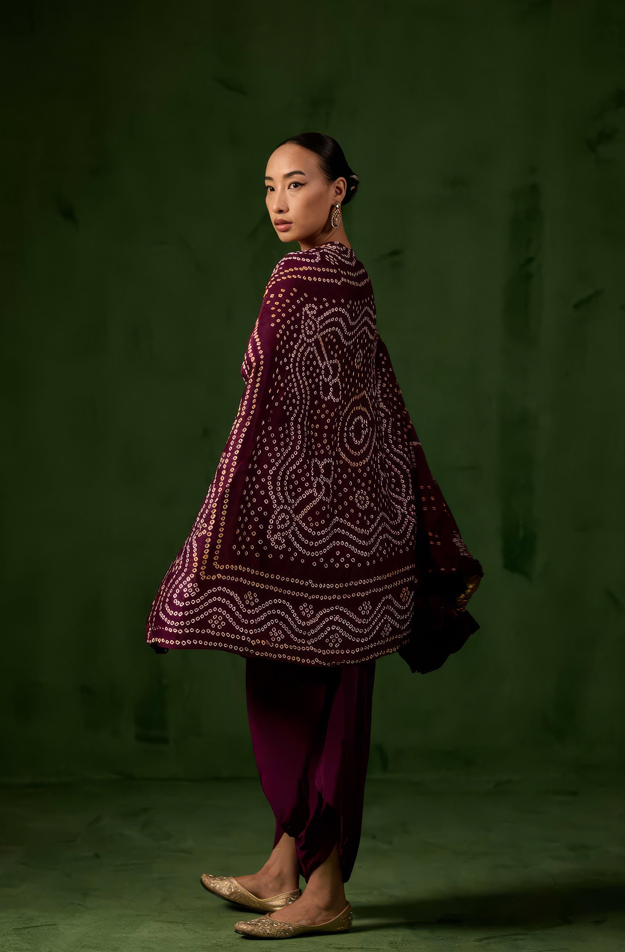 Wine Purple Embellished Satin Silk Draped Gown