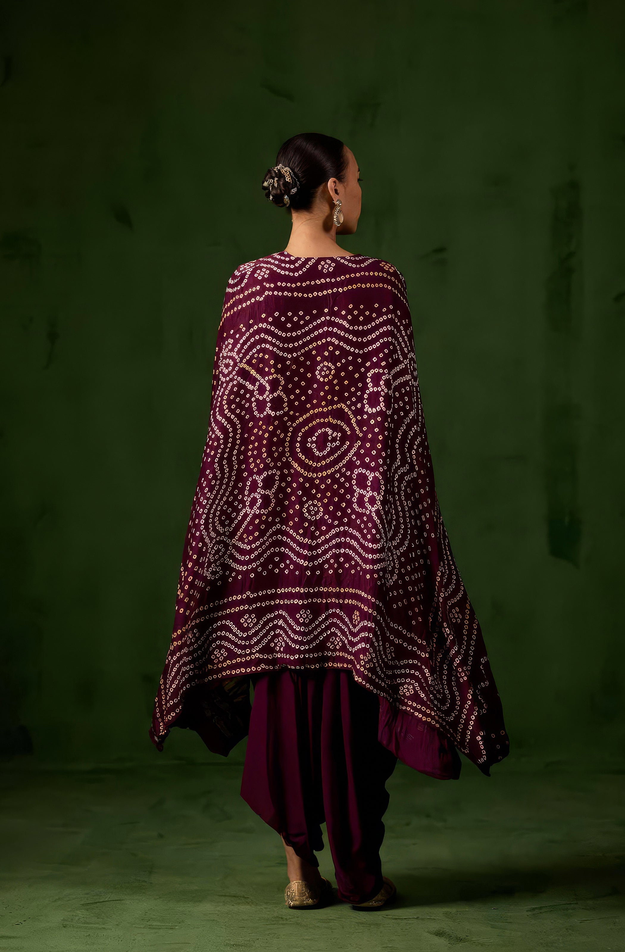 Wine Purple Embellished Satin Silk Draped Gown
