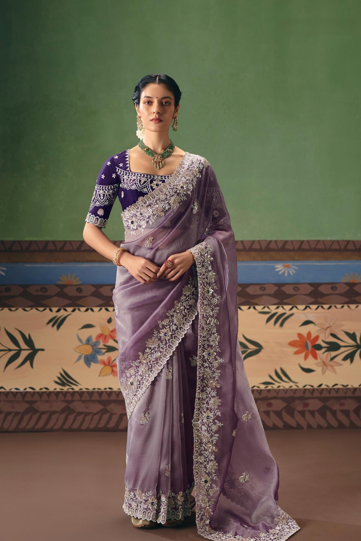 Dusty Lilac Embellished Tissue Silk Saree