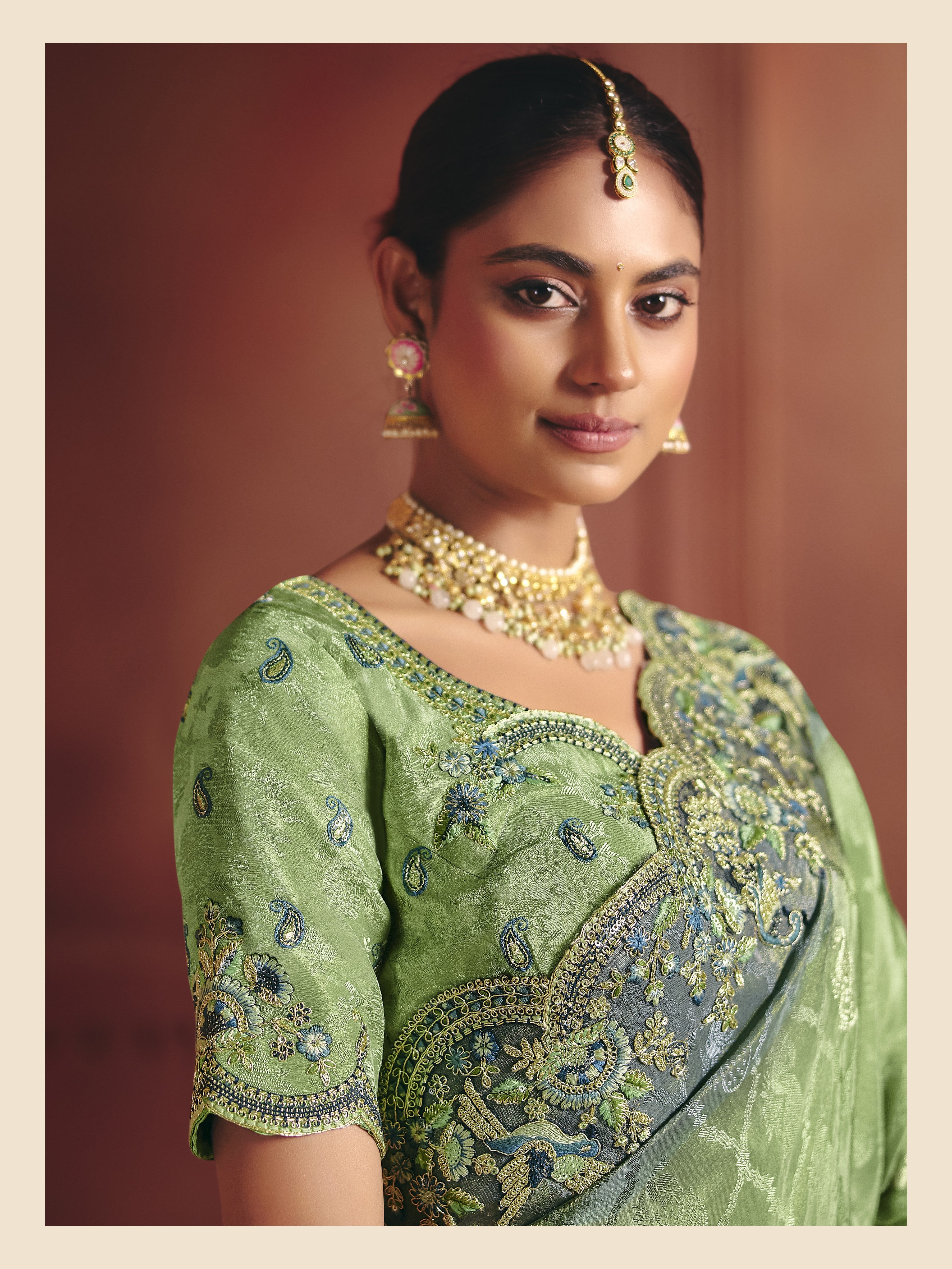 Azure Green Embellished Shimmer Tissue Silk Saree