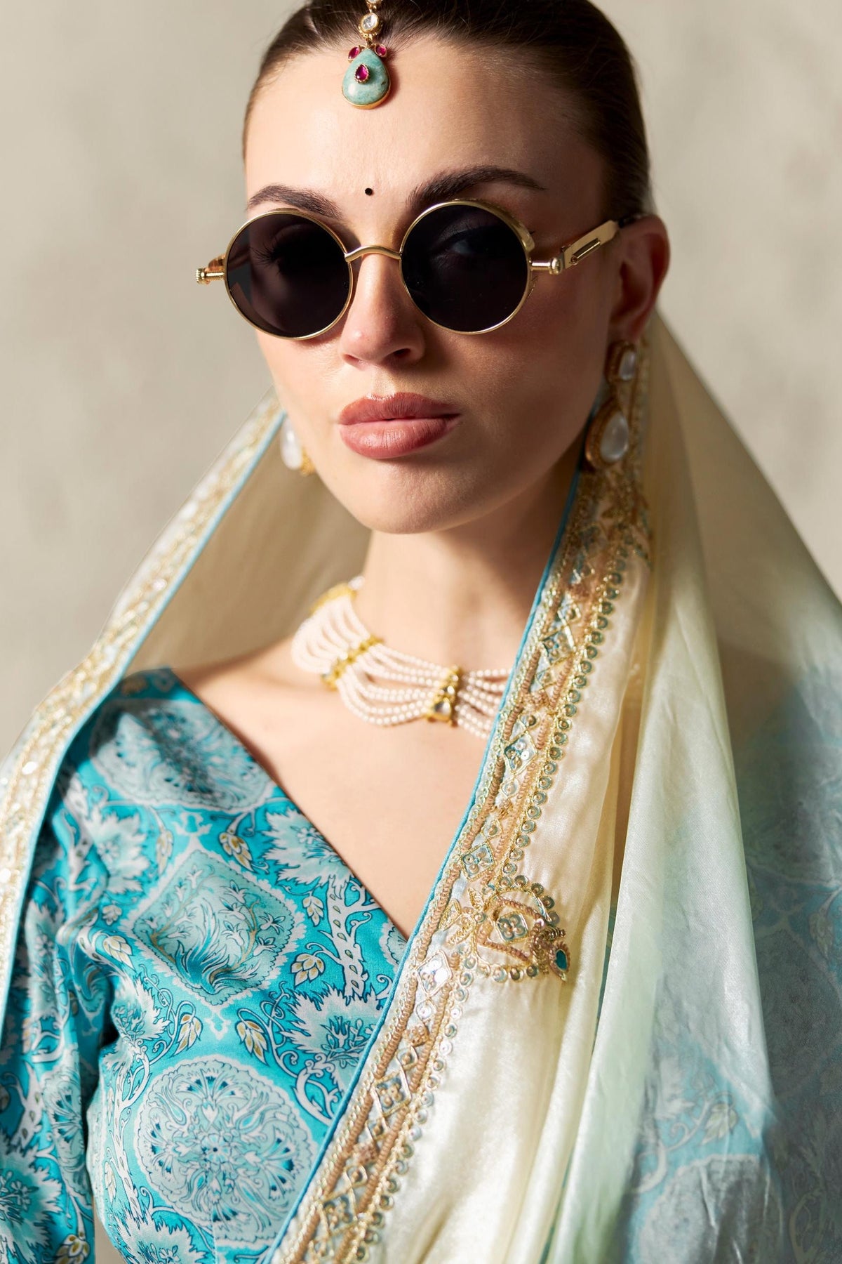 Blue Mist Ombre Embellished Tissue Silk Saree