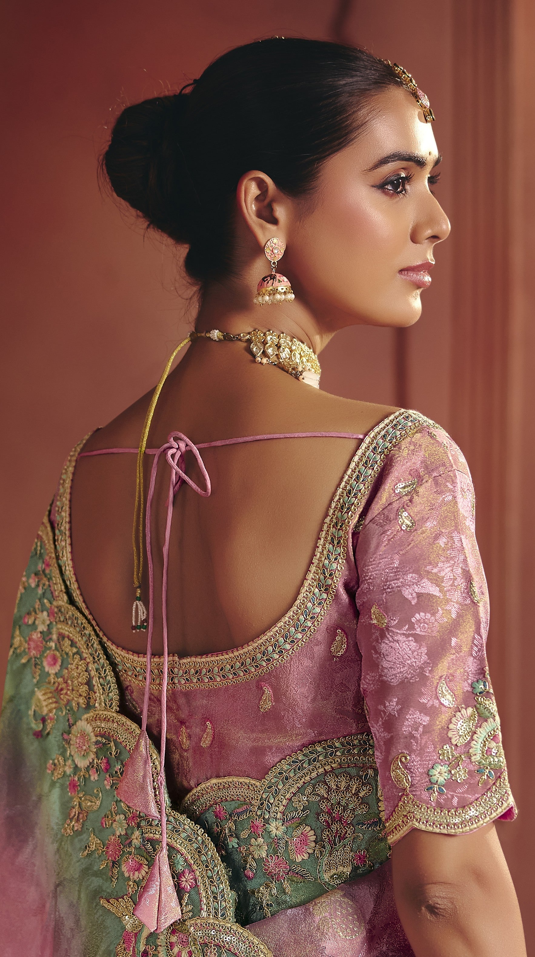 Pink Paradise Embellished Shimmer Tissue Silk Saree