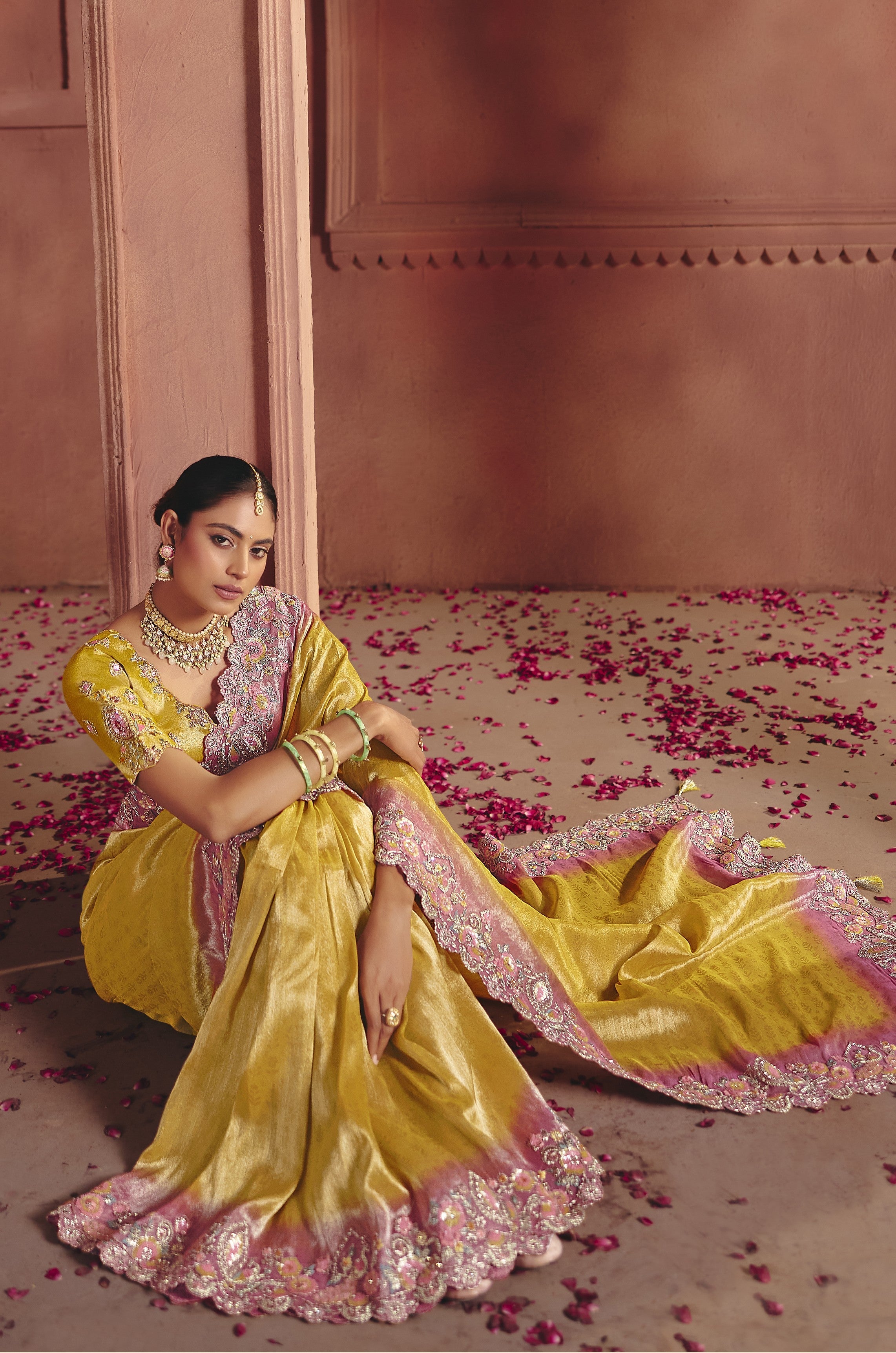 Gilded Rose Embellished Shimmer Tissue Silk Saree