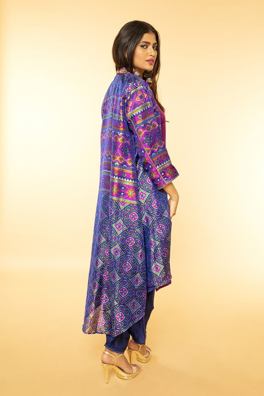 Purple Patola Jacket Set with Harem Pants