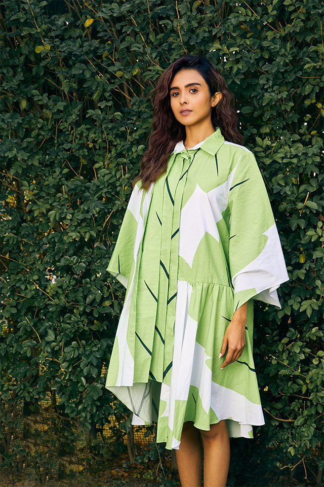 Mint Green Leaf Printed Spanish Linen Tunic