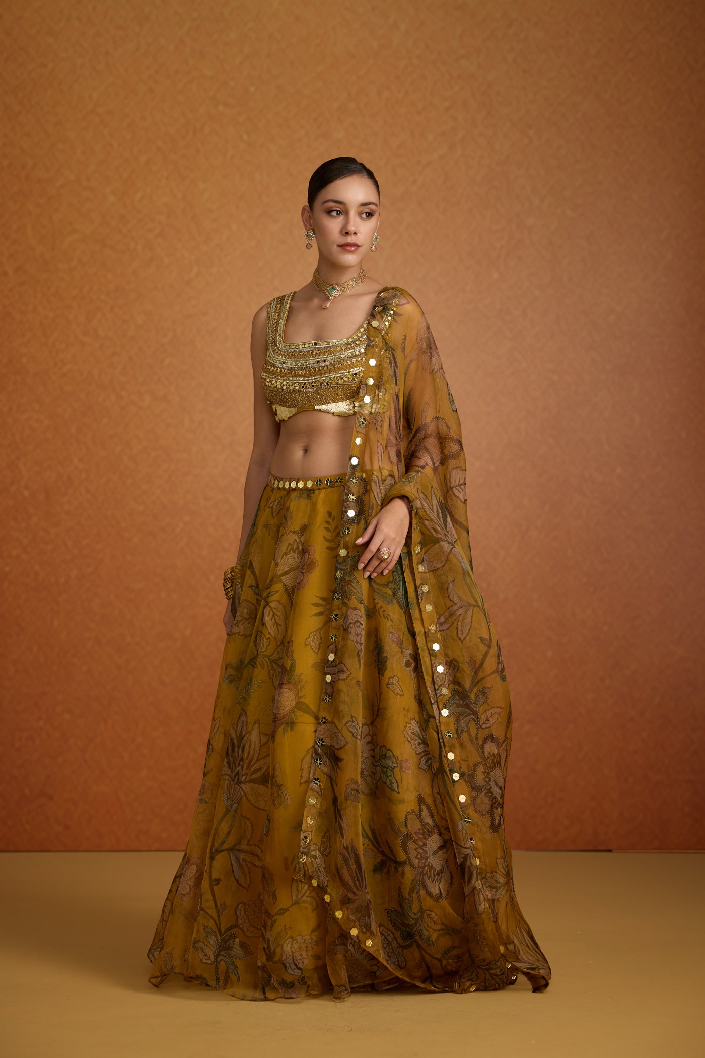 Gilded Sunflower Organza Silk Lehenga Set