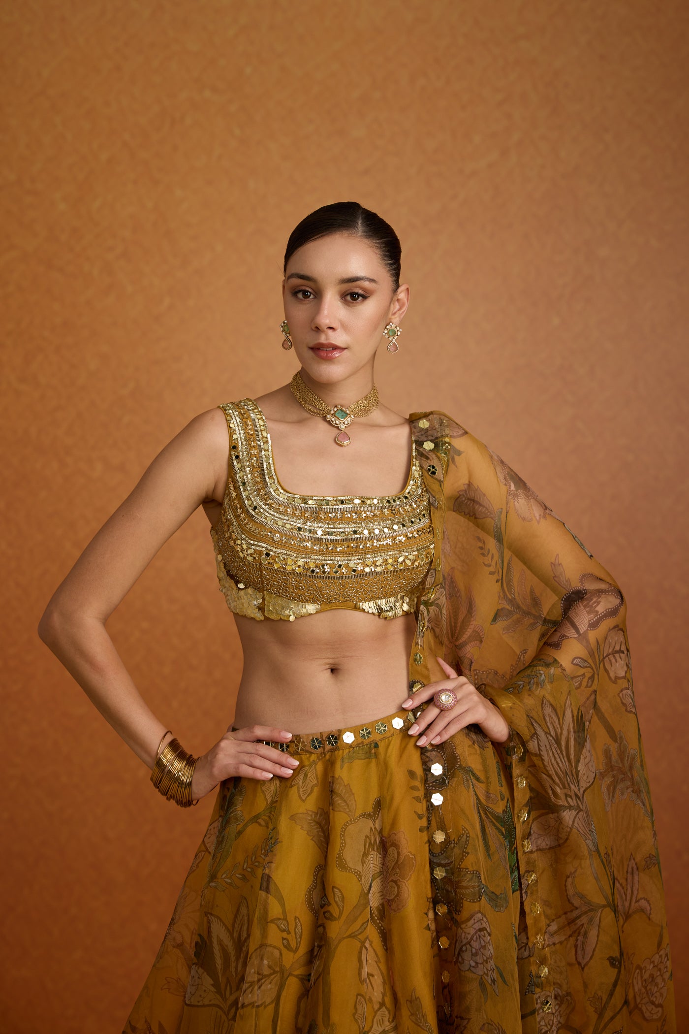 Gilded Sunflower Organza Silk Lehenga Set