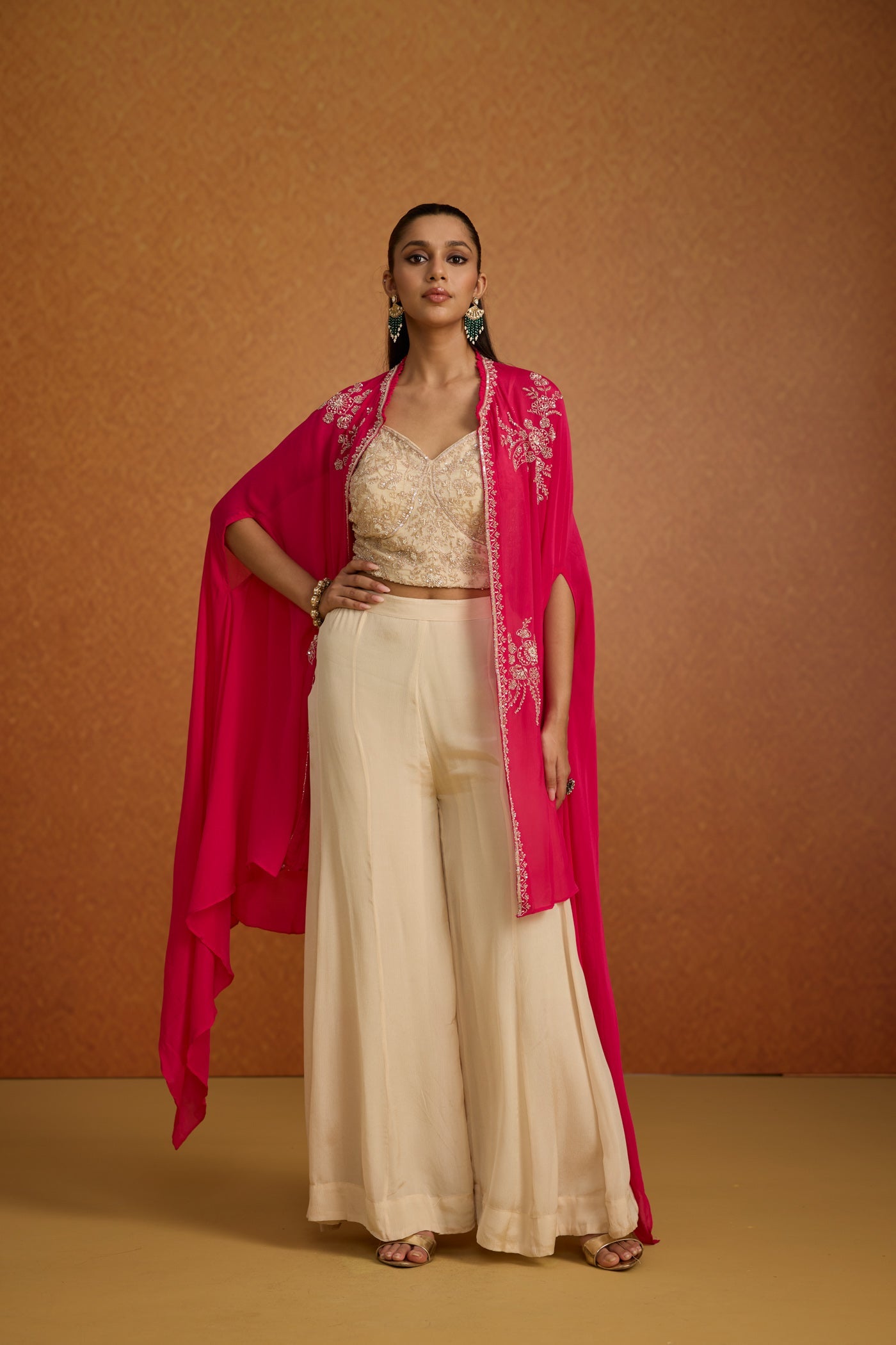 Rani Pink Embellished Crepe Silk Kaftan Set