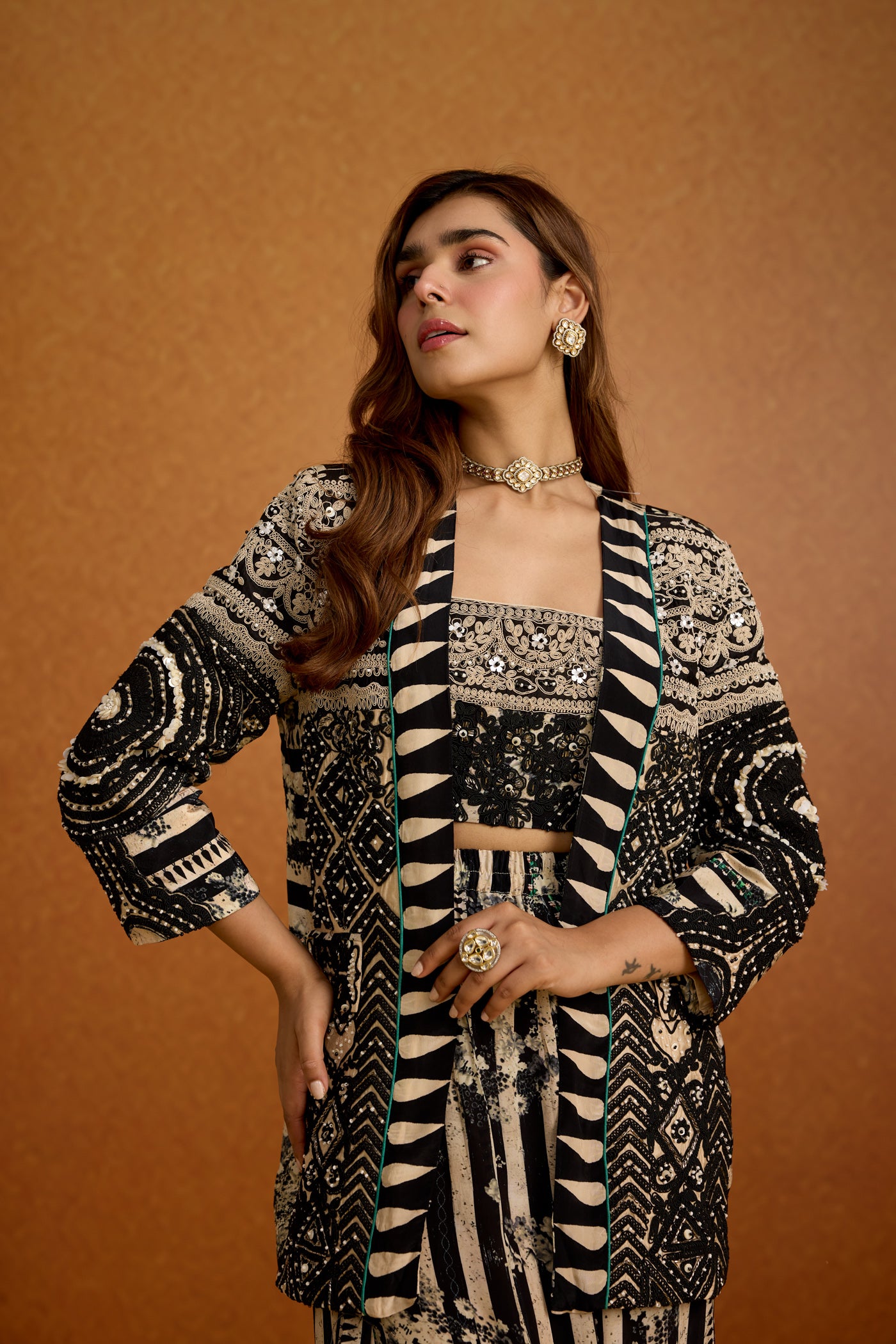 Onyx Aztec Chinon Silk Co-Ord Set
