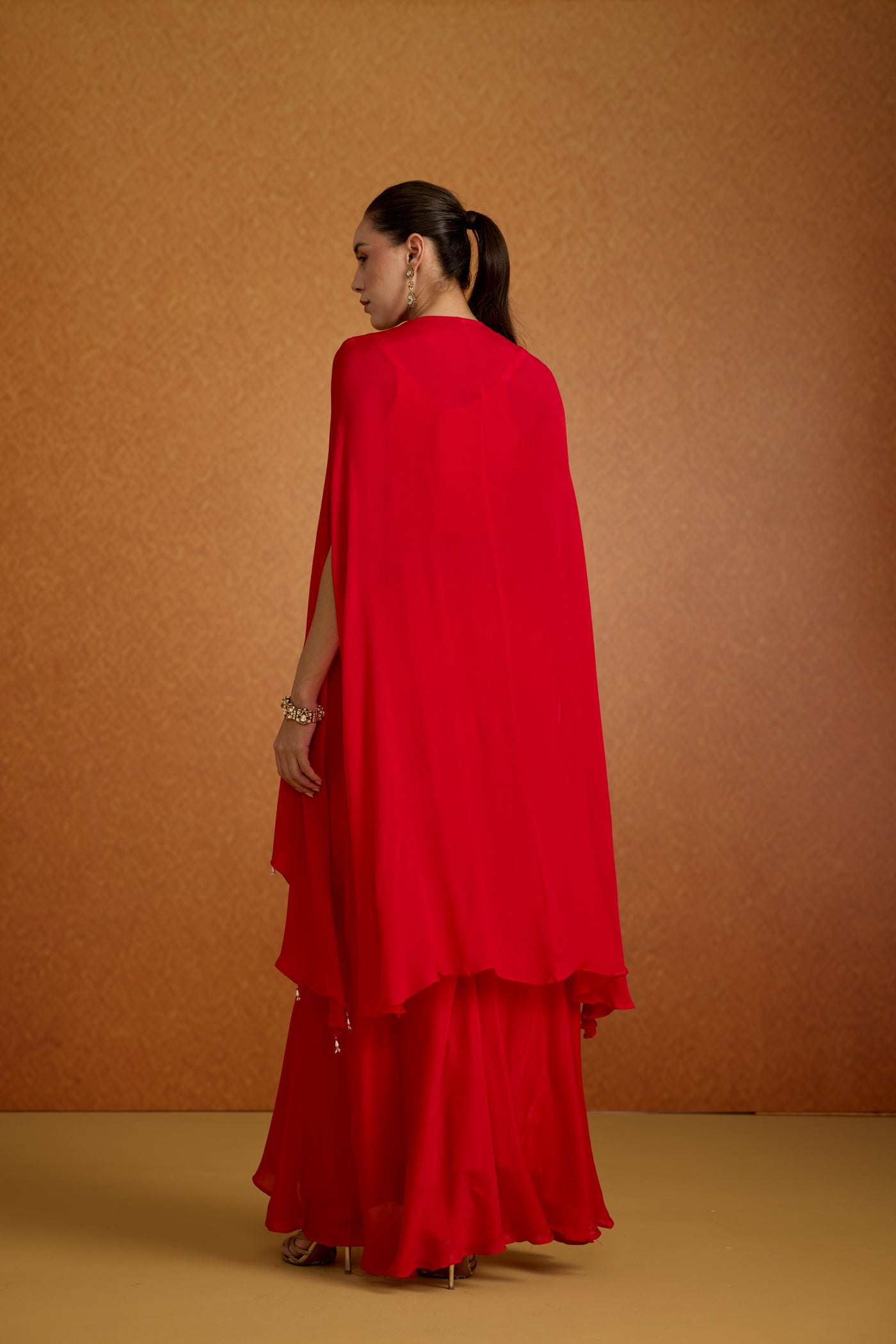 Royal Crimson Embellished Chinon Silk Palazzo Set