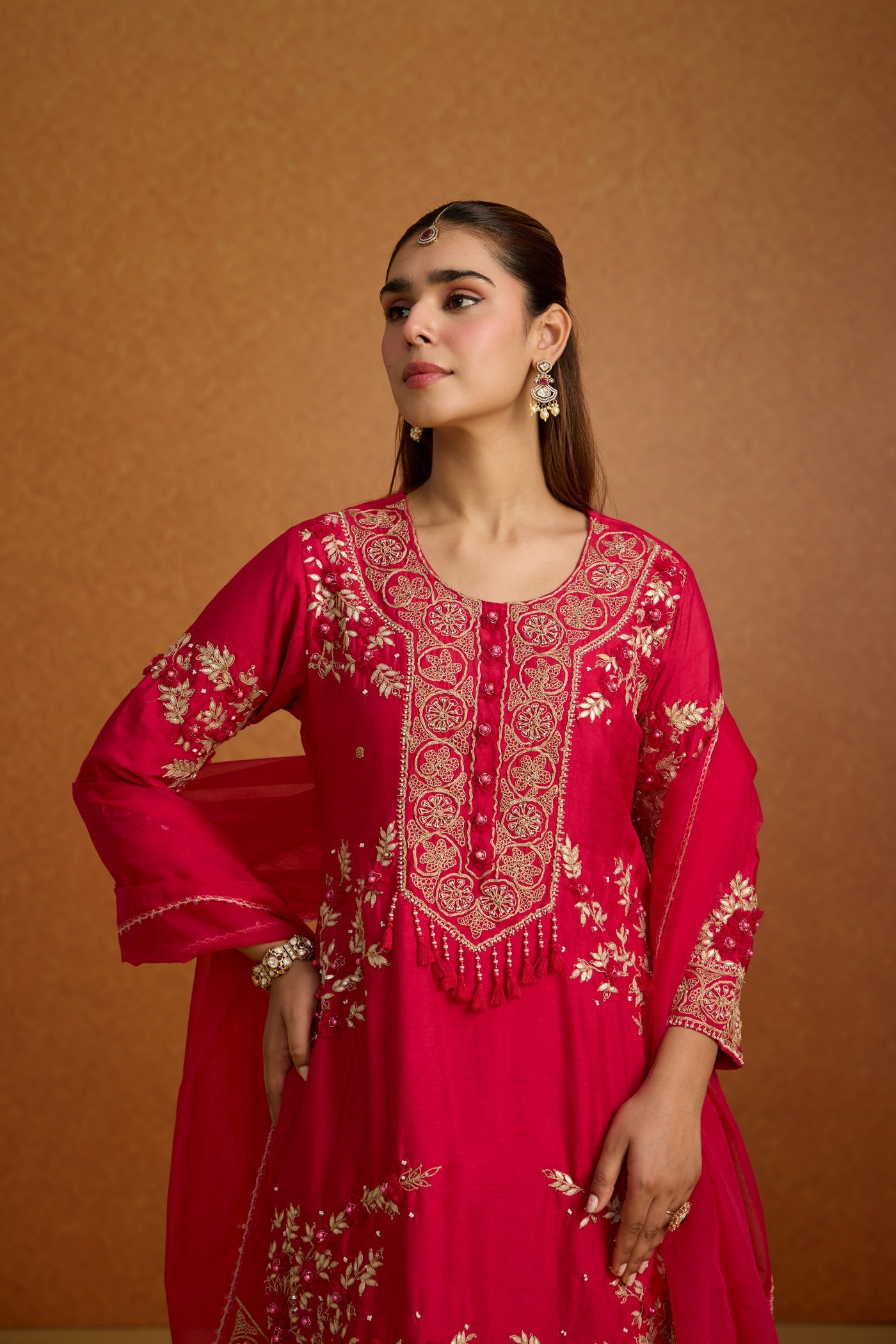 Rani Pink Embellished Permium Silk Sharara Set