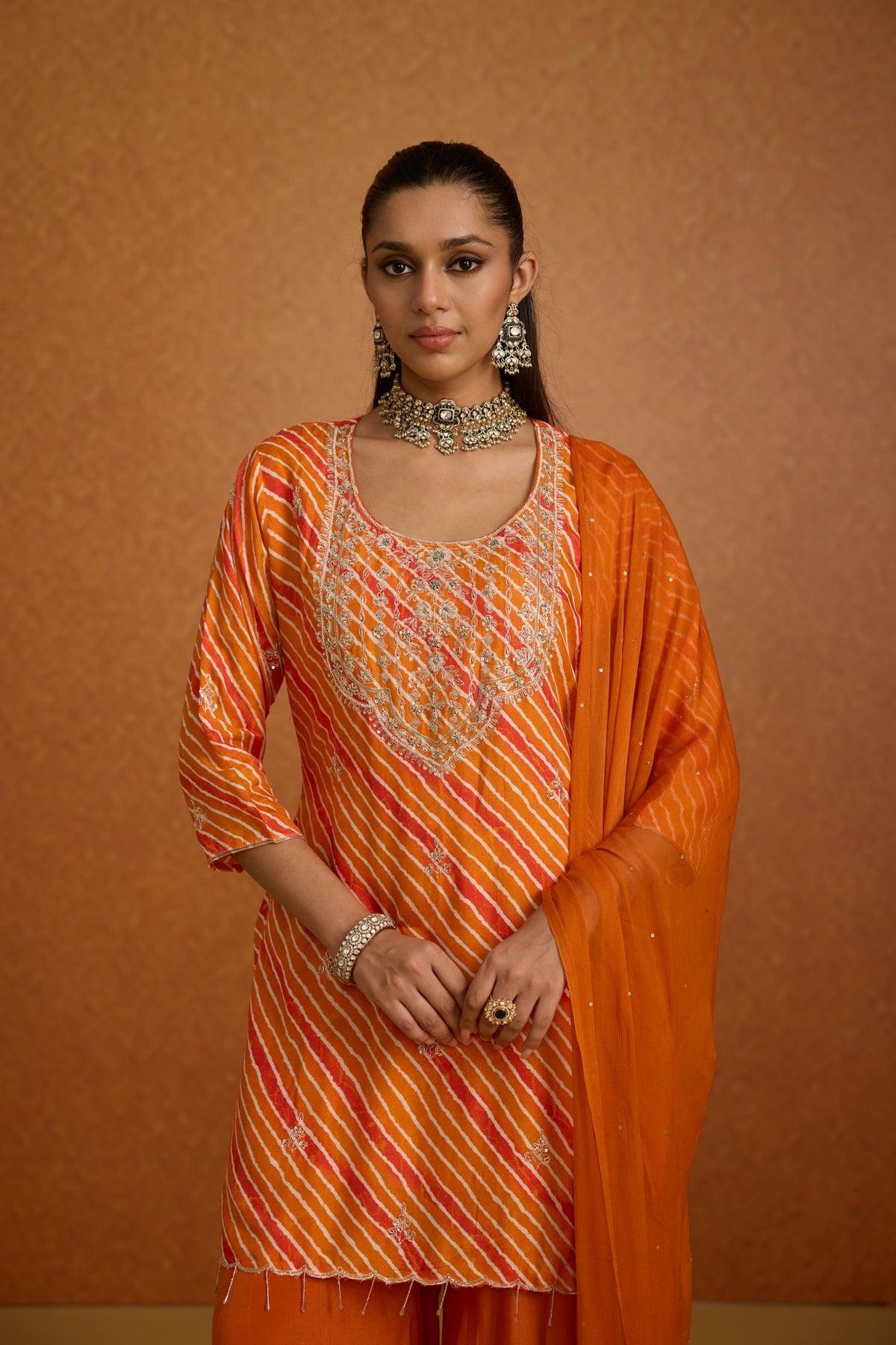 Citrus Embellished Leheriya Crepe Silk Palazzo Set