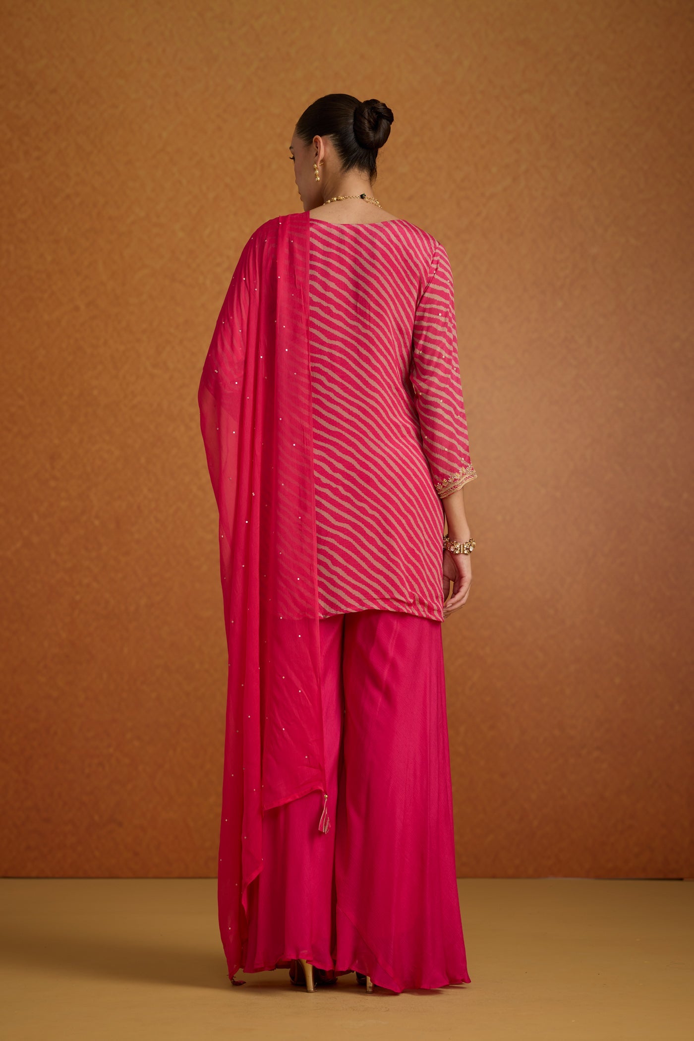 Magenta Pink Embellished Lehriya Chinon Silk Palazzo Set